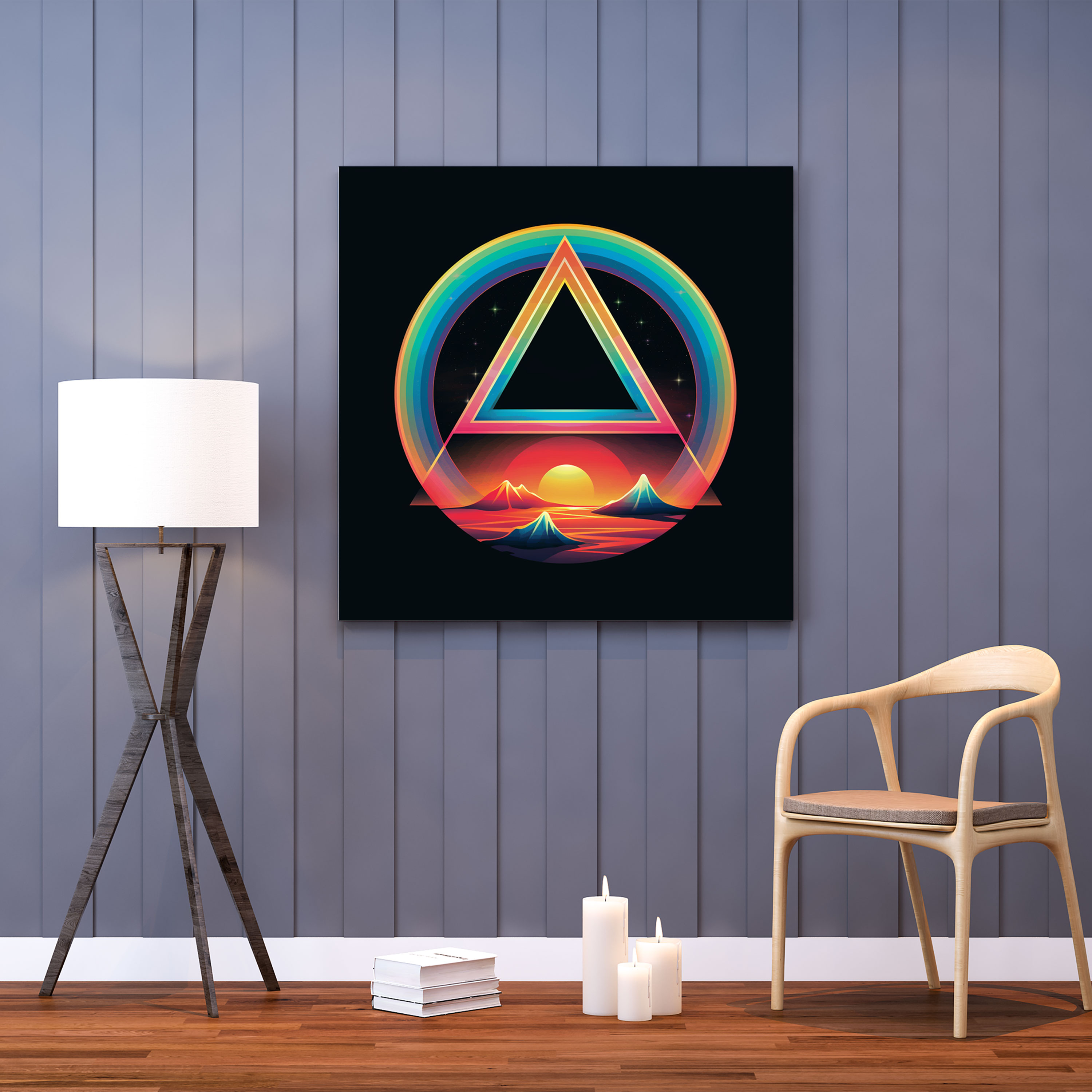 Pink Floyd Wandkunst - Retro Psychedelisches Prisma - Pink Floyd Wanddekoration Leinwandbild Prismenlogo