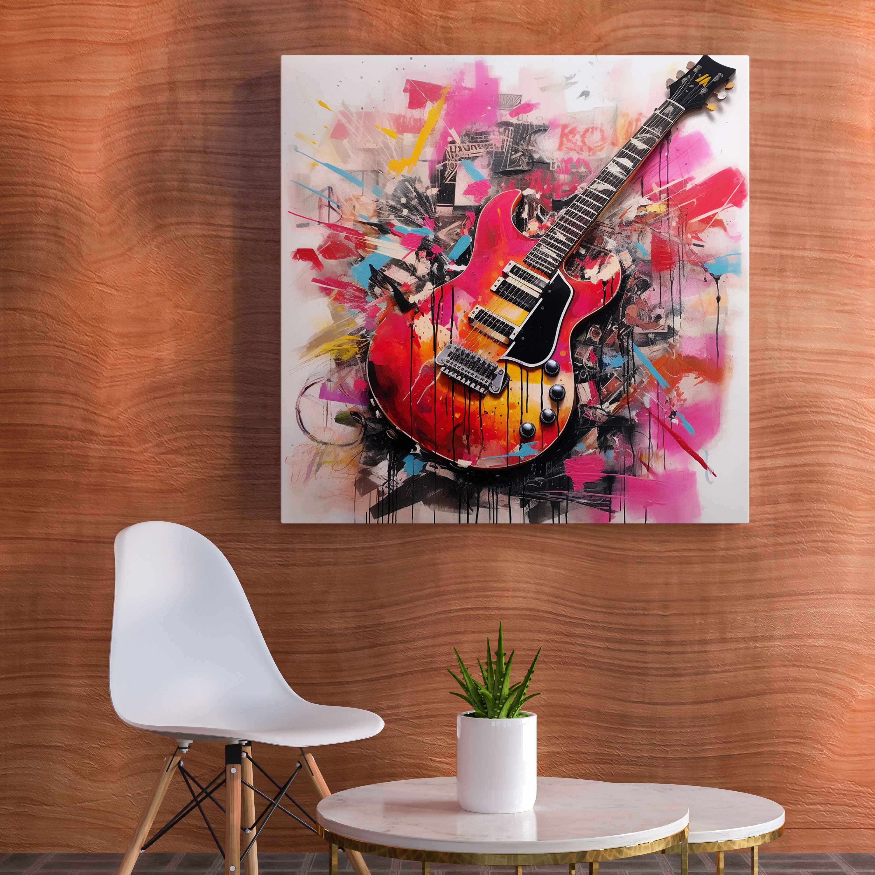 Pink Floyd Leinwandbild - Gitarre und Textzusammensetzung - Pink Floyd Leinwandbild Mixed Media Texte