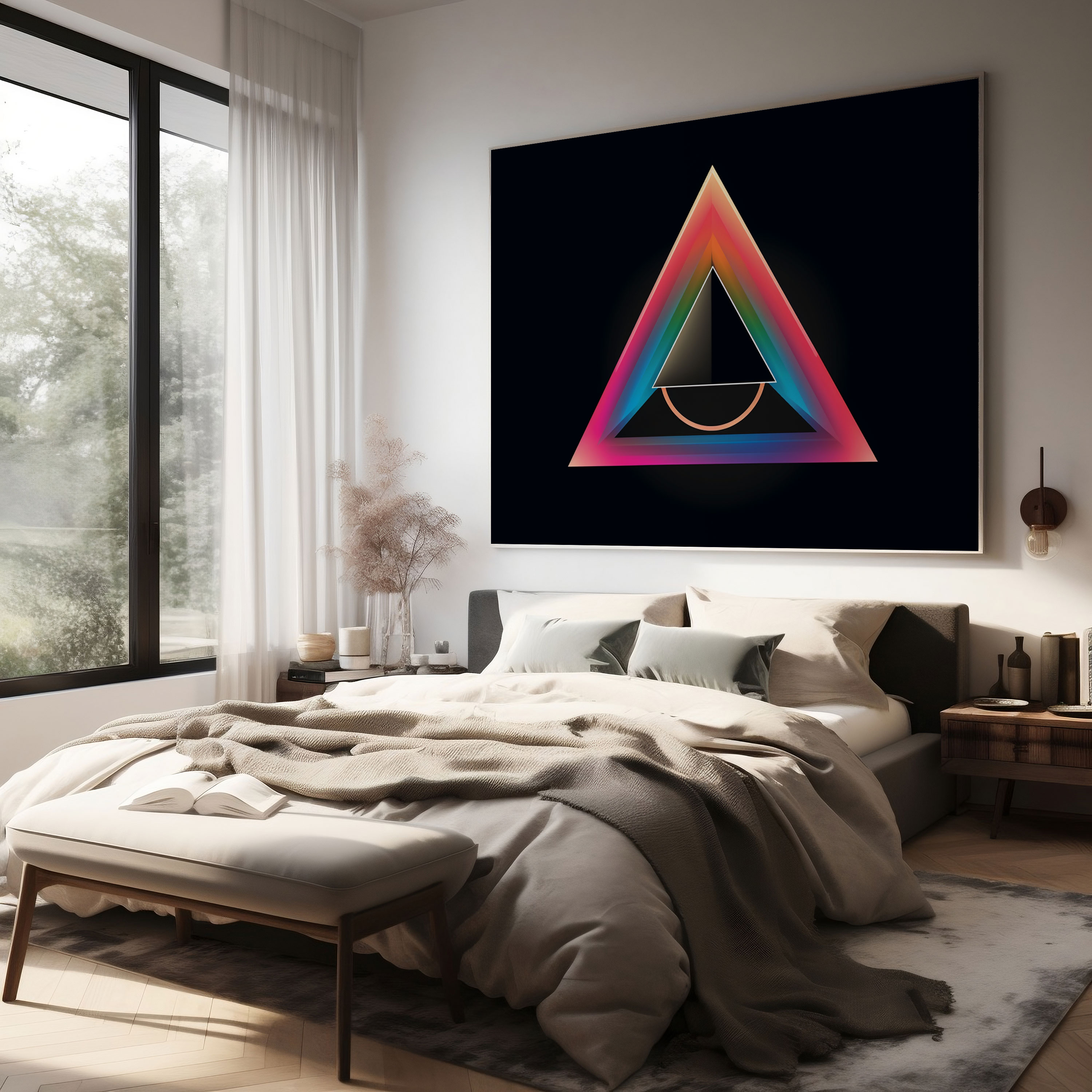 Pink Floyd Wandkunst - Minimalistisches Prismen Leinwandbild - Rosa Floyd Leinwand Elegant Schwarzer Hintergrund
