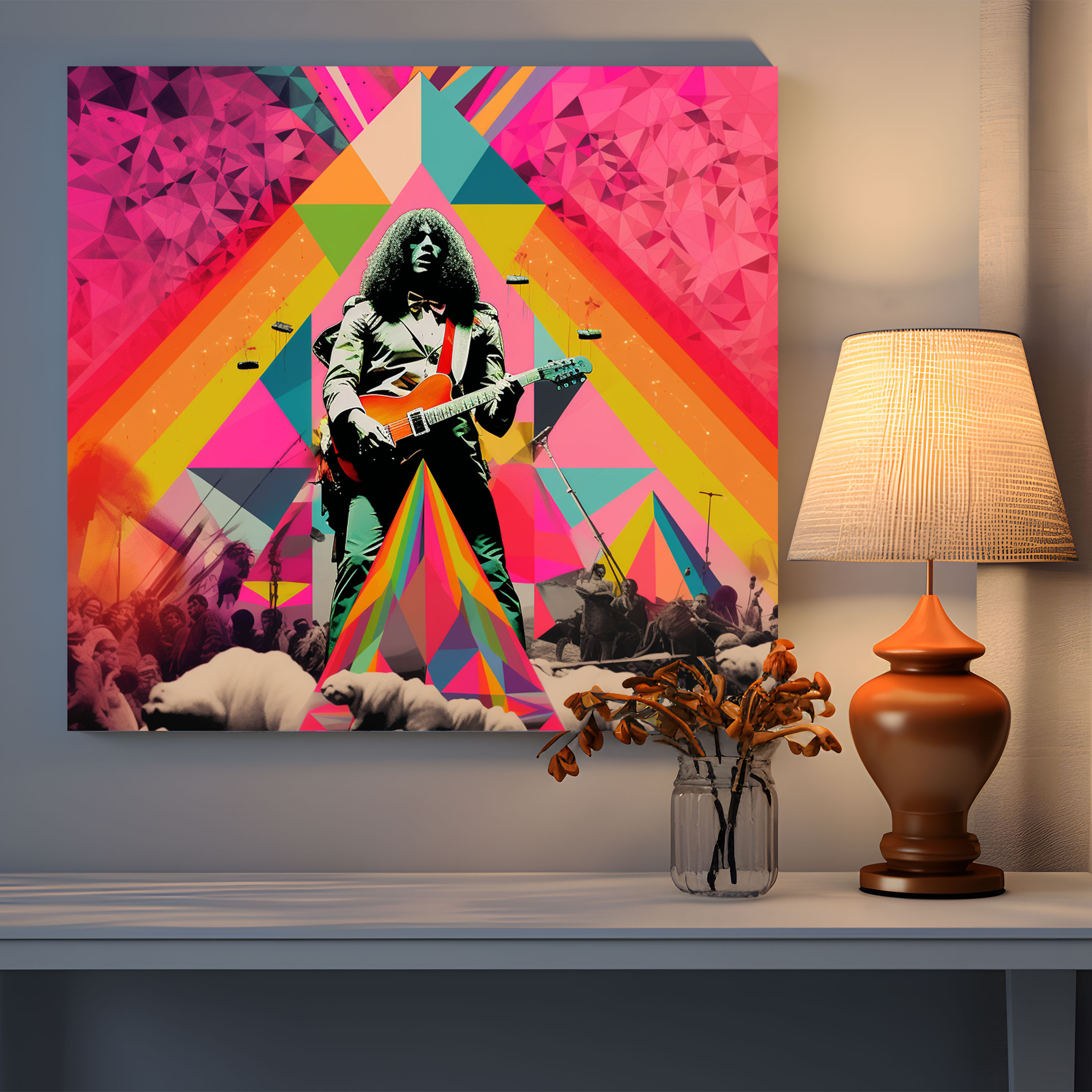 Pink Floyd Wandkunst - Pop Art Digitale Collage von Albumcovern und Konzertfotos - Pink Floyd Konzertfotos Psychedelische Muster Leinwandbild