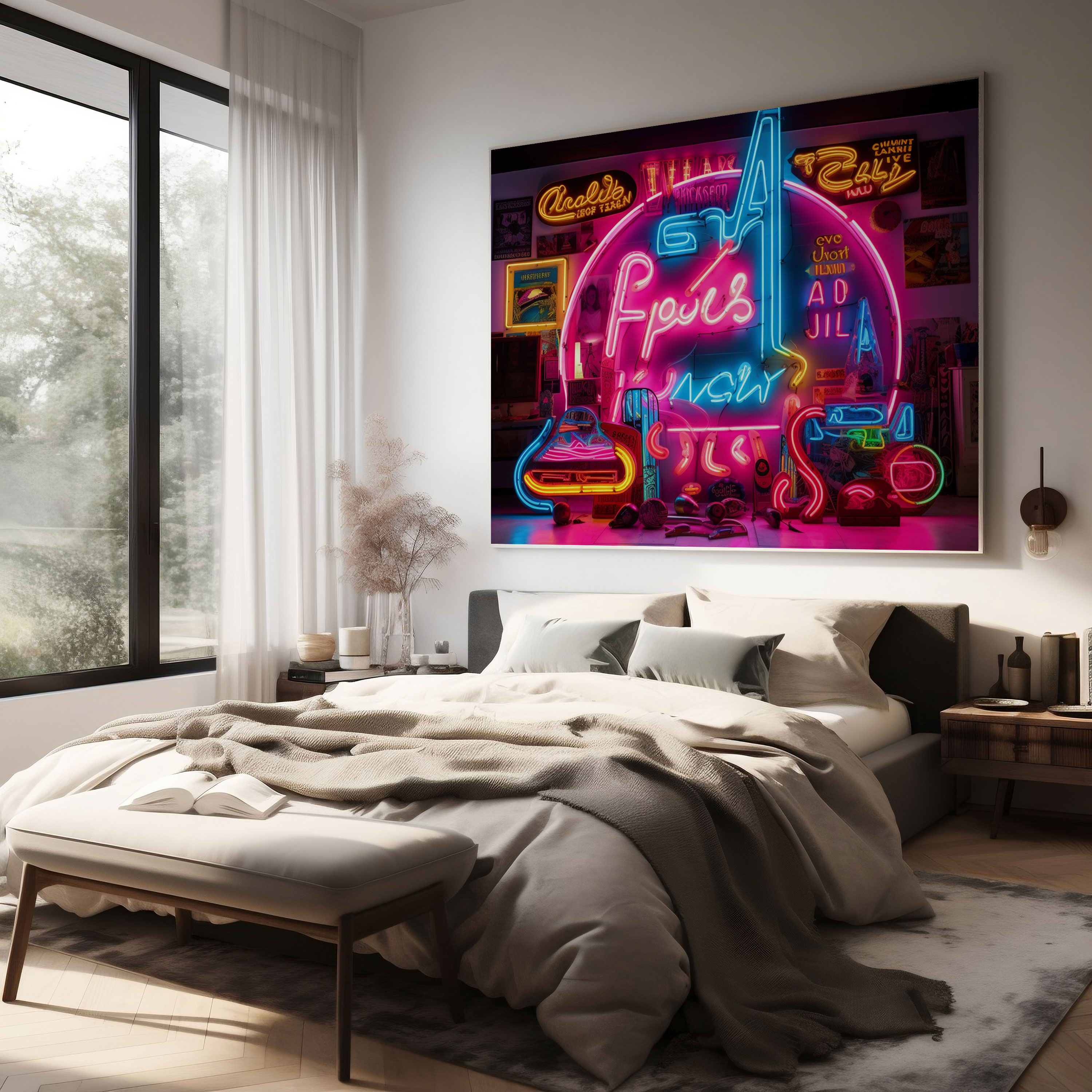Pink Floyd Wanddekoration - Retro Neon Schild mit Texten und Symbolen - Pink Floyd Symbole Nostalgie