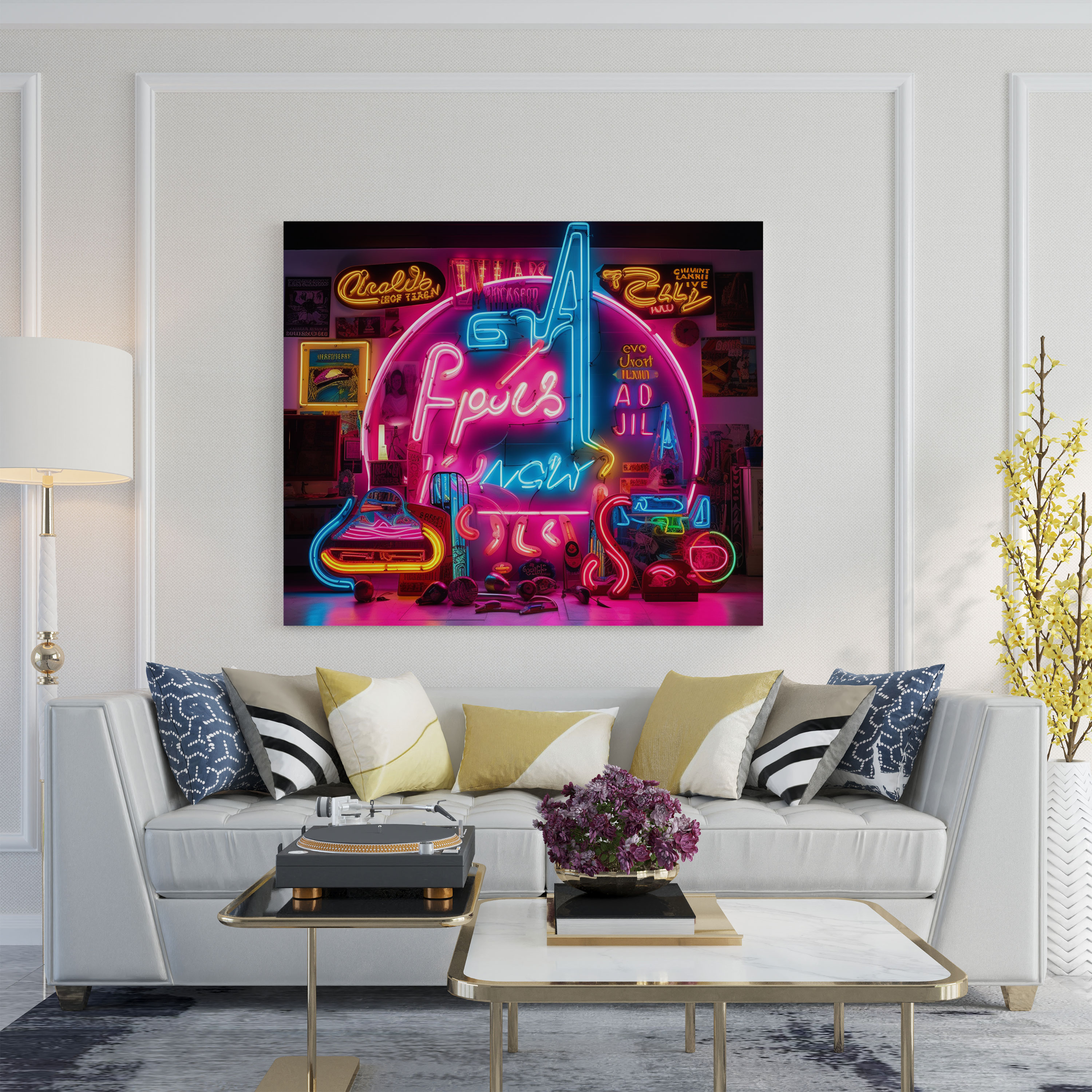 Pink Floyd Wanddekoration - Retro Neon Schild mit Texten und Symbolen - Pink Floyd Symbole Nostalgie
