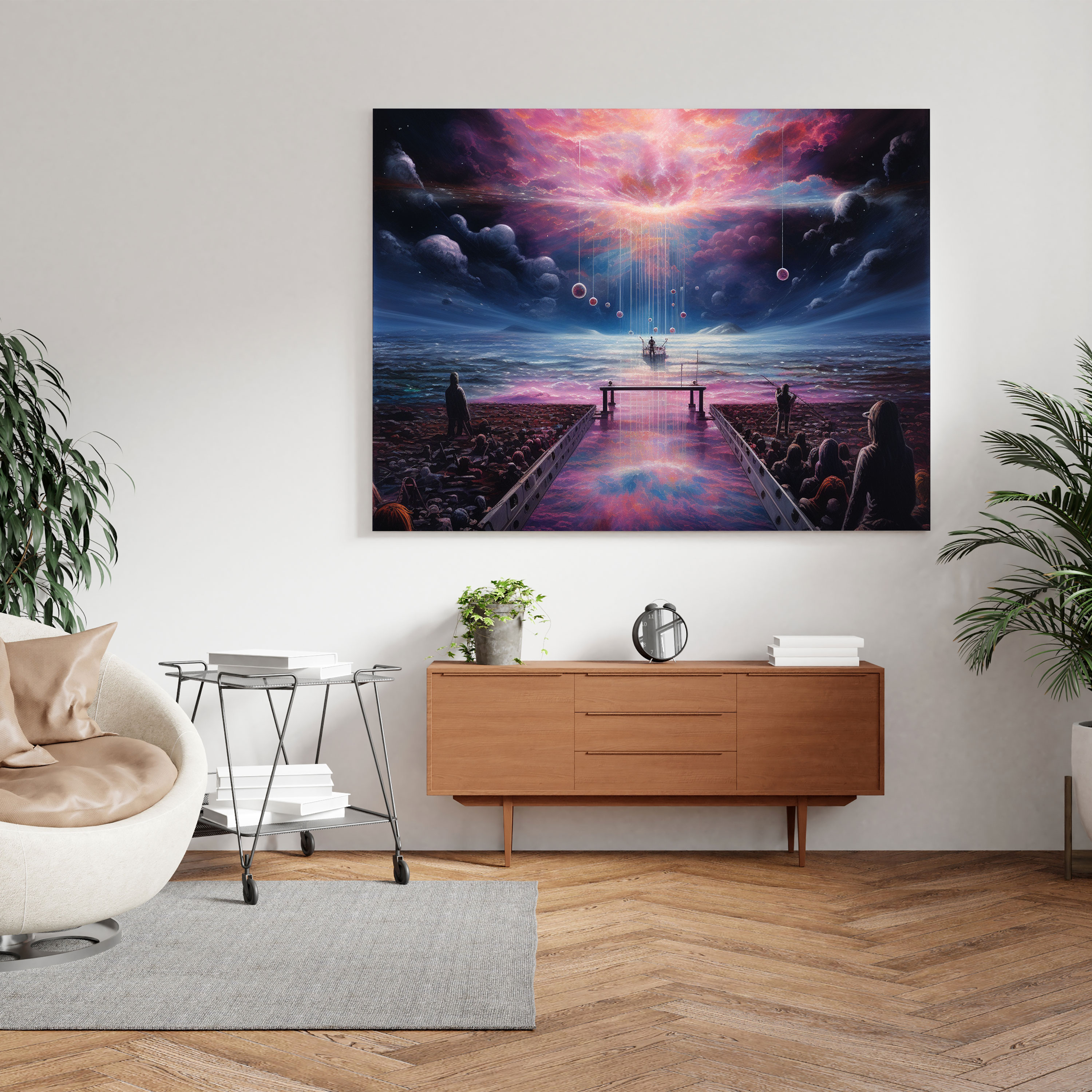 Pink Floyd Leinwandbild - impressionistische träumerische Performance in kosmischer Landschaft - Pink Floyd Wohnaccessoire Leinwandkunst Impressionismus