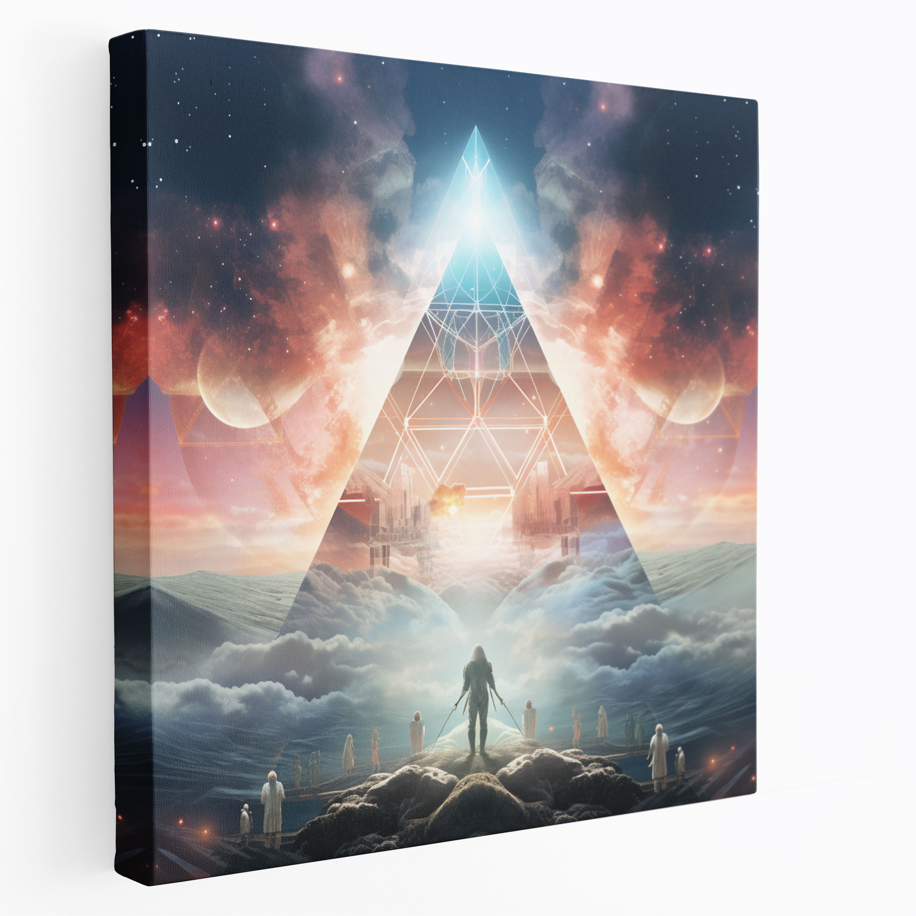 Leinwandbild Pink Floyd - Futuristische himmlische Illustration göttlicher Musiker - Pink Floyd Leinwand Leinwandbild Wandkunst