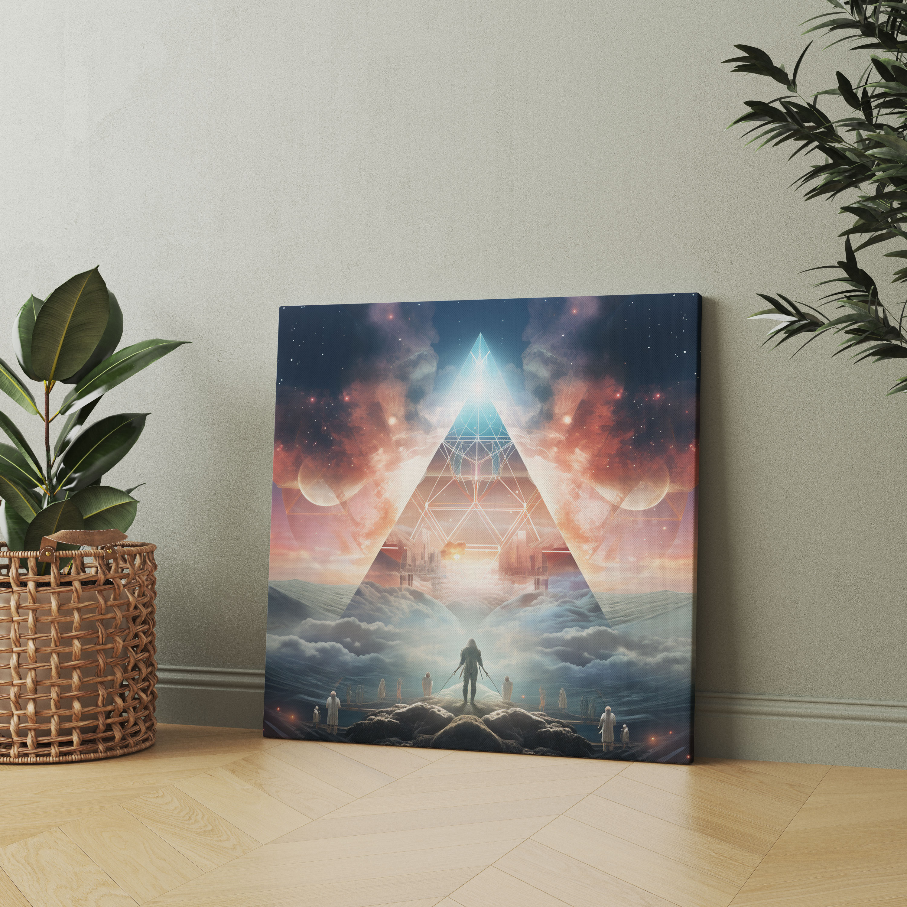 Leinwandbild Pink Floyd - Futuristische himmlische Illustration göttlicher Musiker - Pink Floyd Leinwand Leinwandbild Wandkunst