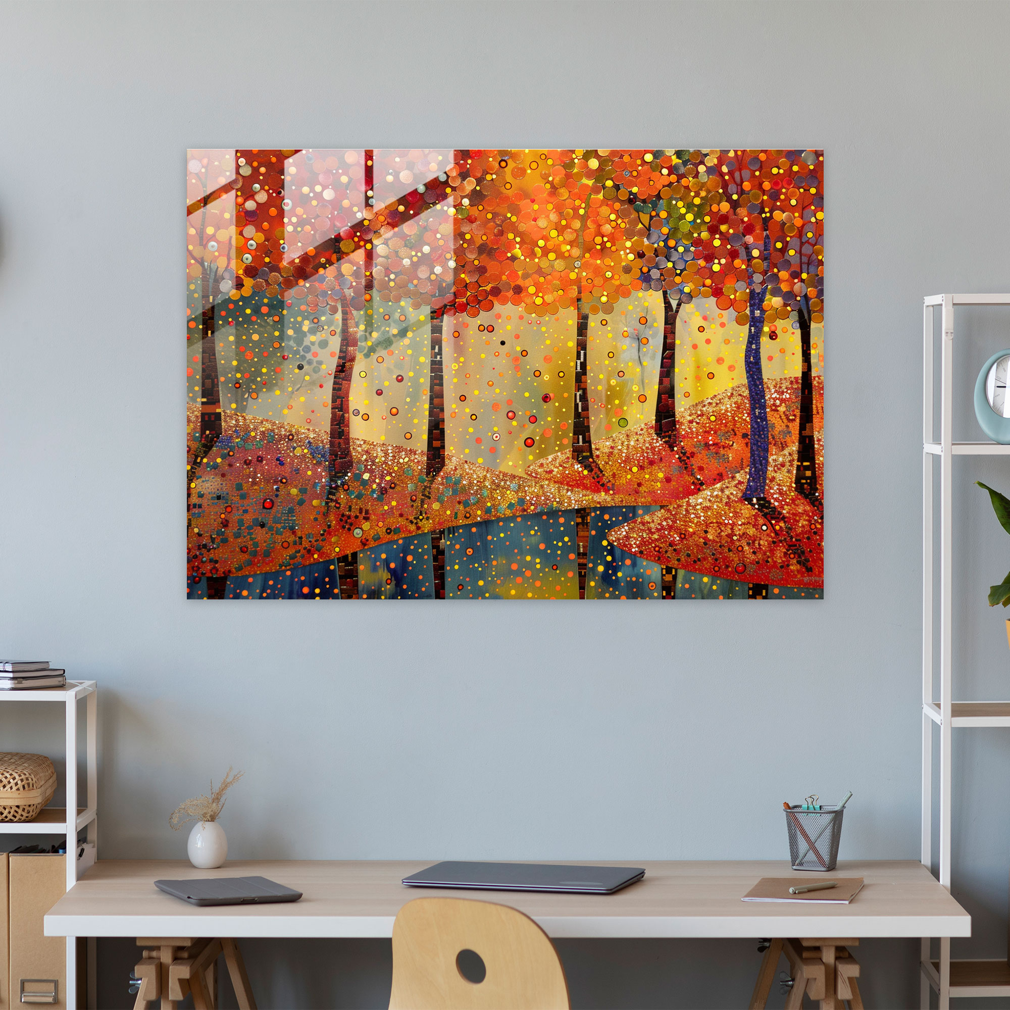Pointillism Glass Wall Art: Autumn Trees Landscape - Pointillism, Pointillism, Glass Art, Glass Wall Art