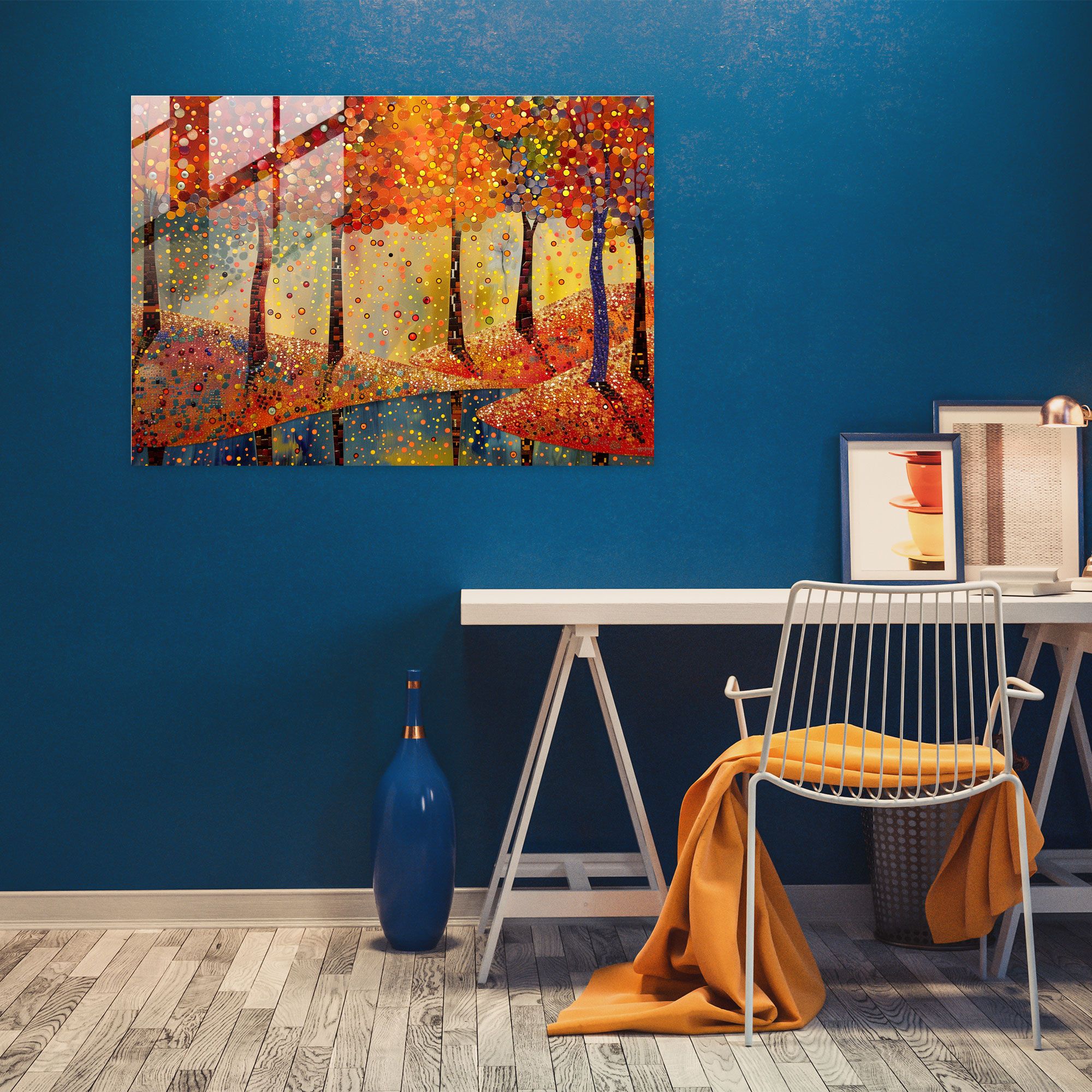 Pointillism Glass Wall Art: Autumn Trees Landscape - Pointillism, Pointillism, Glass Art, Glass Wall Art