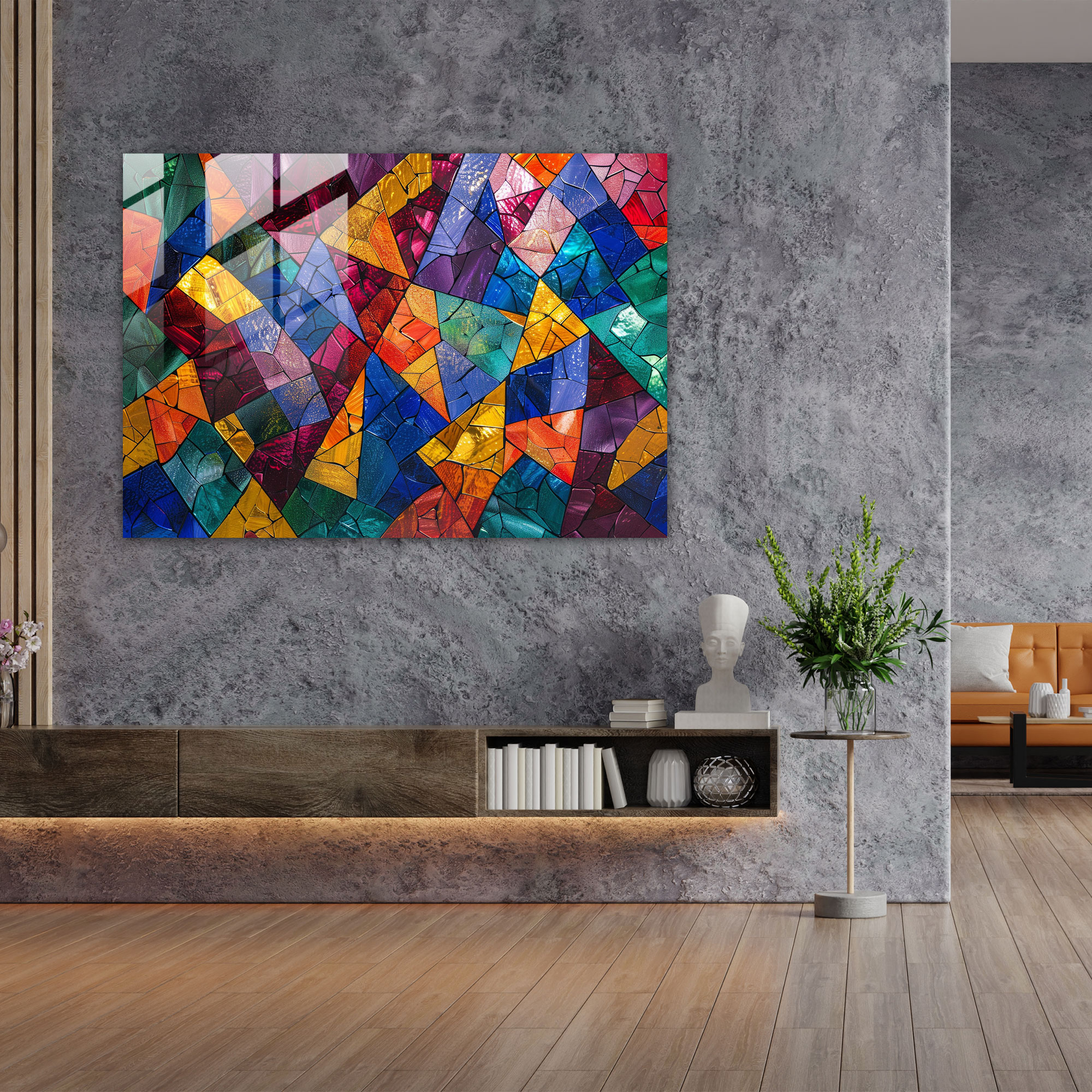 Pointillism Glass Art: Abstract Geometric Shapes - Pointillism, Glass Art, Modern Art, Glass Print