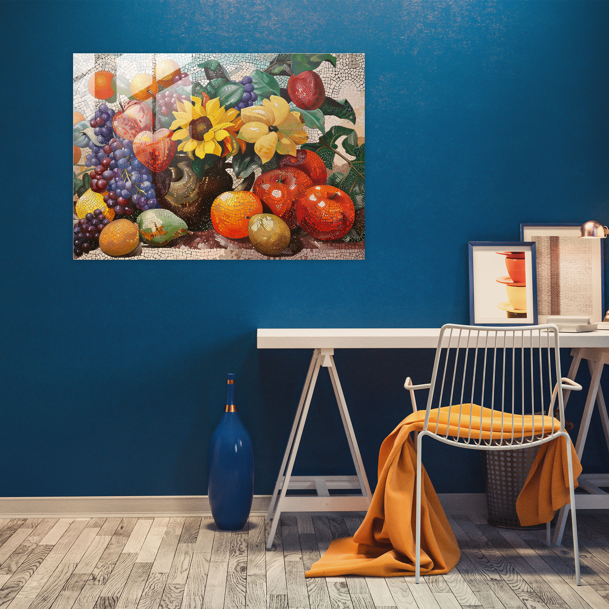 Pointillism Modern Art: Fruits And Flowers Still Life - Pointillism, Pointillism, Glass Art, Glass Print