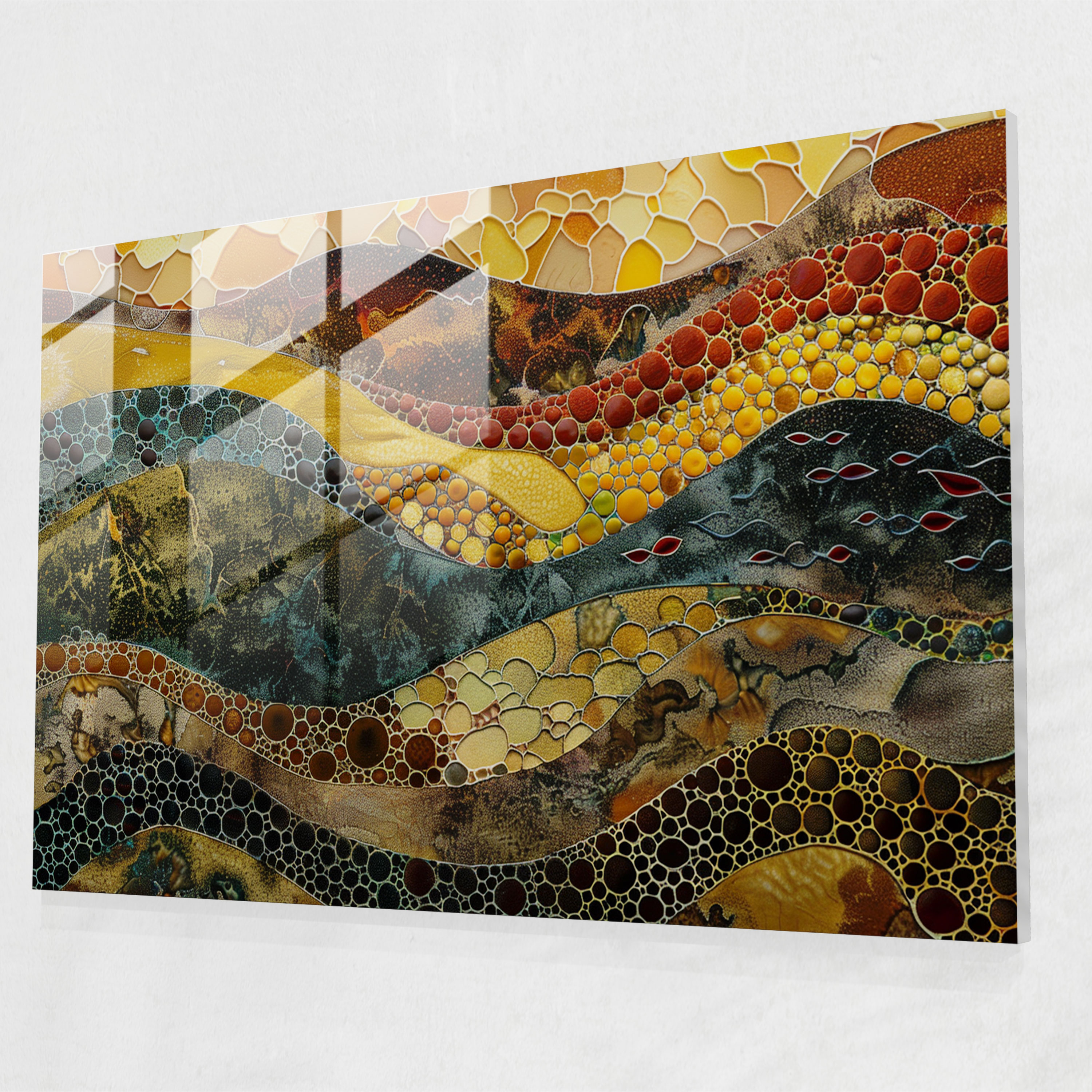 Pointillism Glass Art: Earth Tones Abstract Patterns - Pointillism, Modern Art, Home Decoration, Glass Print