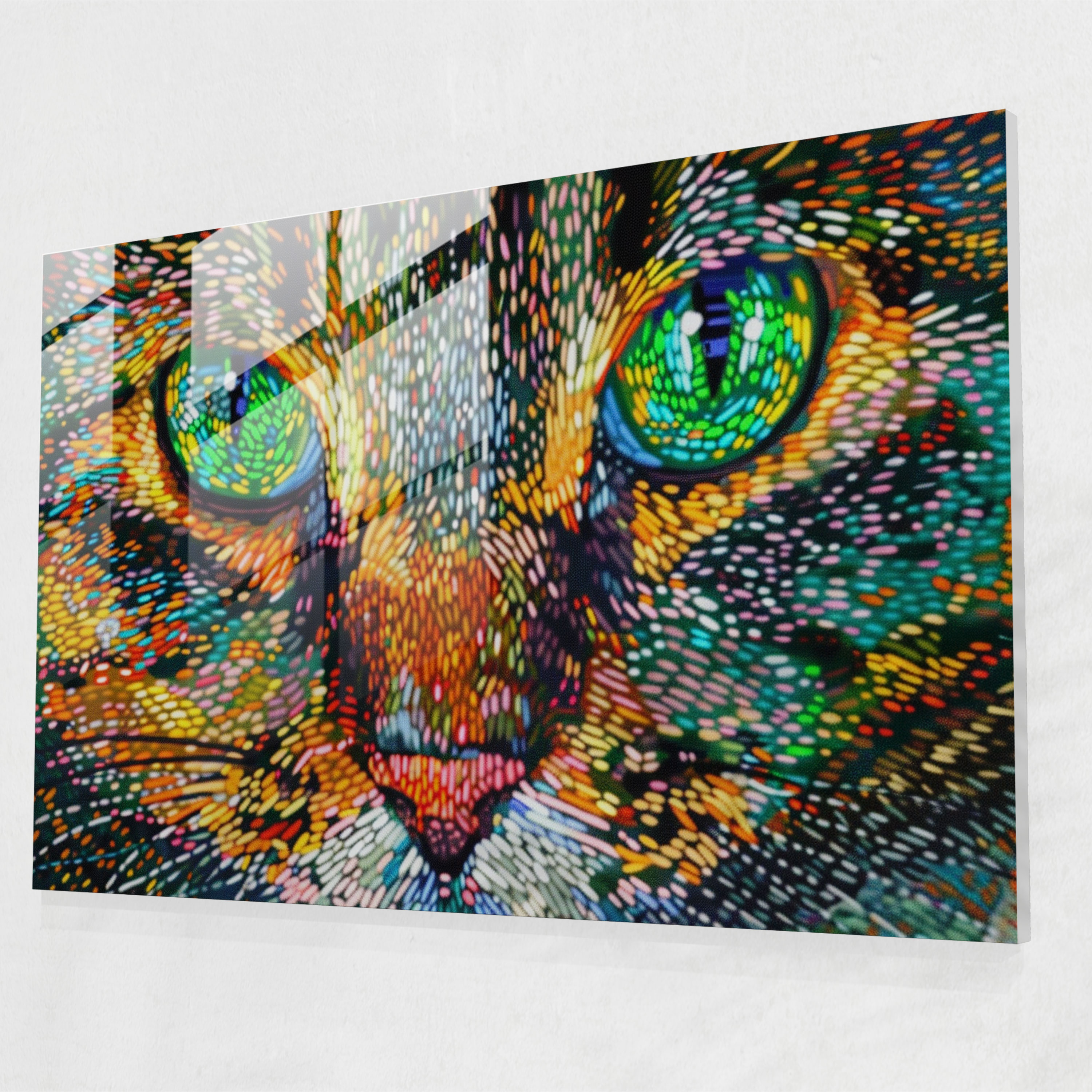 Pointillism Modern Art: Cat Portrait - Pointillism, Modern Art, Glass Art, Glass Wall Art