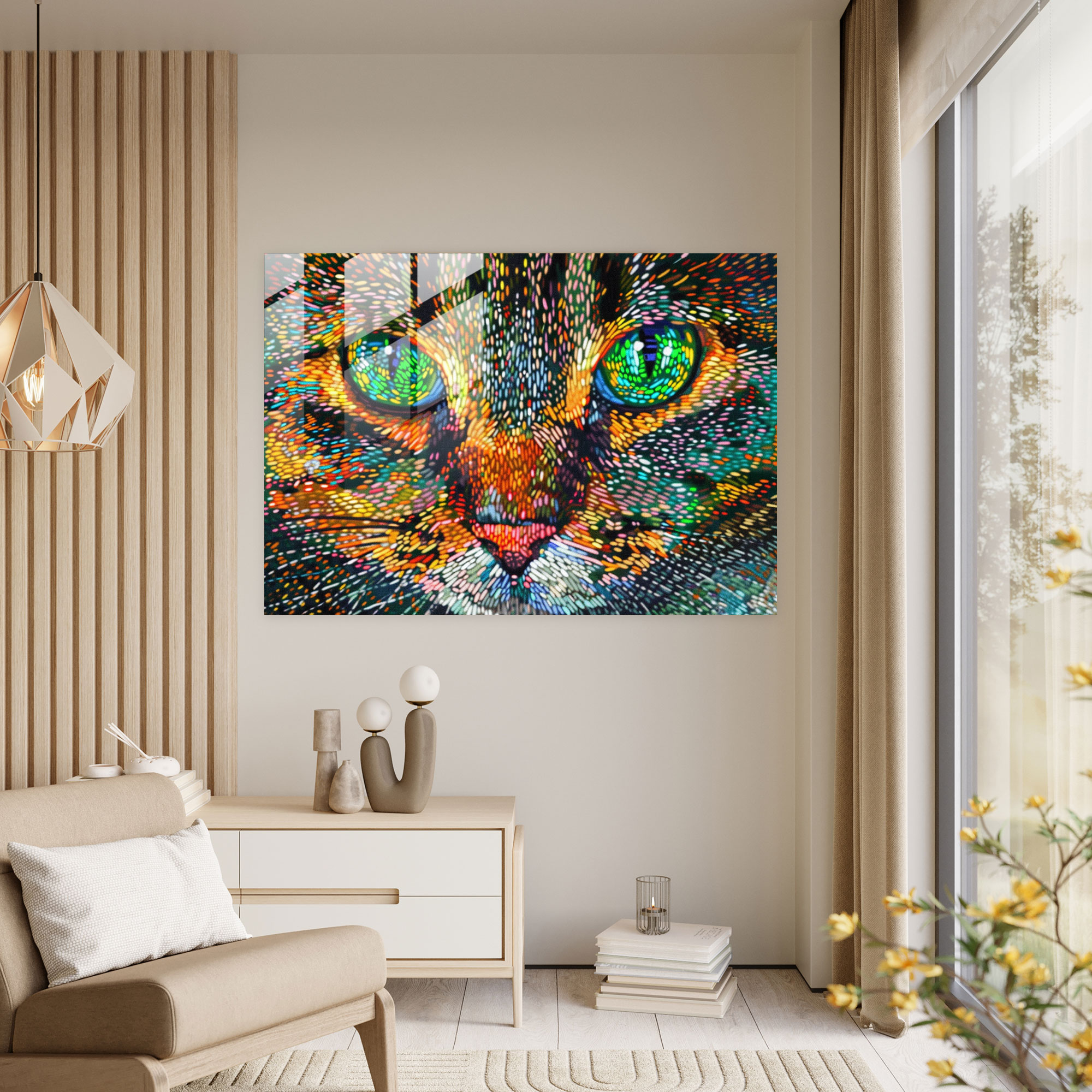 Pointillism Modern Art: Cat Portrait - Pointillism, Modern Art, Glass Art, Glass Wall Art