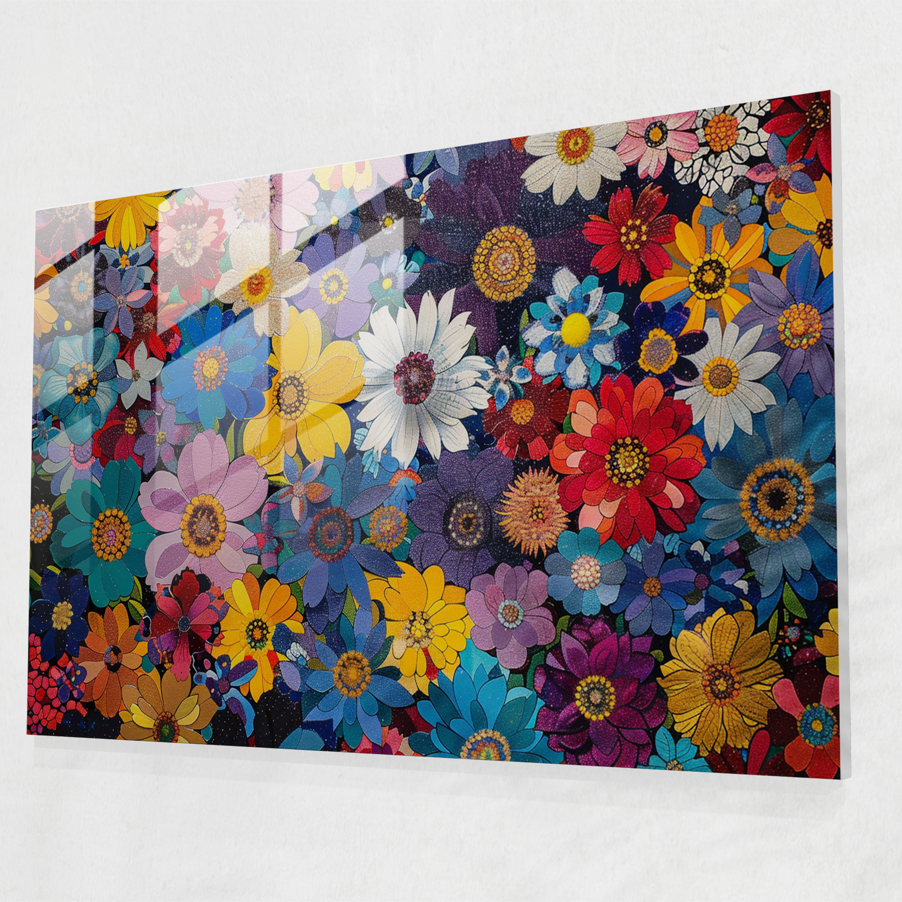 Pointillism Glass Wall Art - Colorful Floral Pattern - Pointillism, Pointillism, Home Decoration, Glass Art