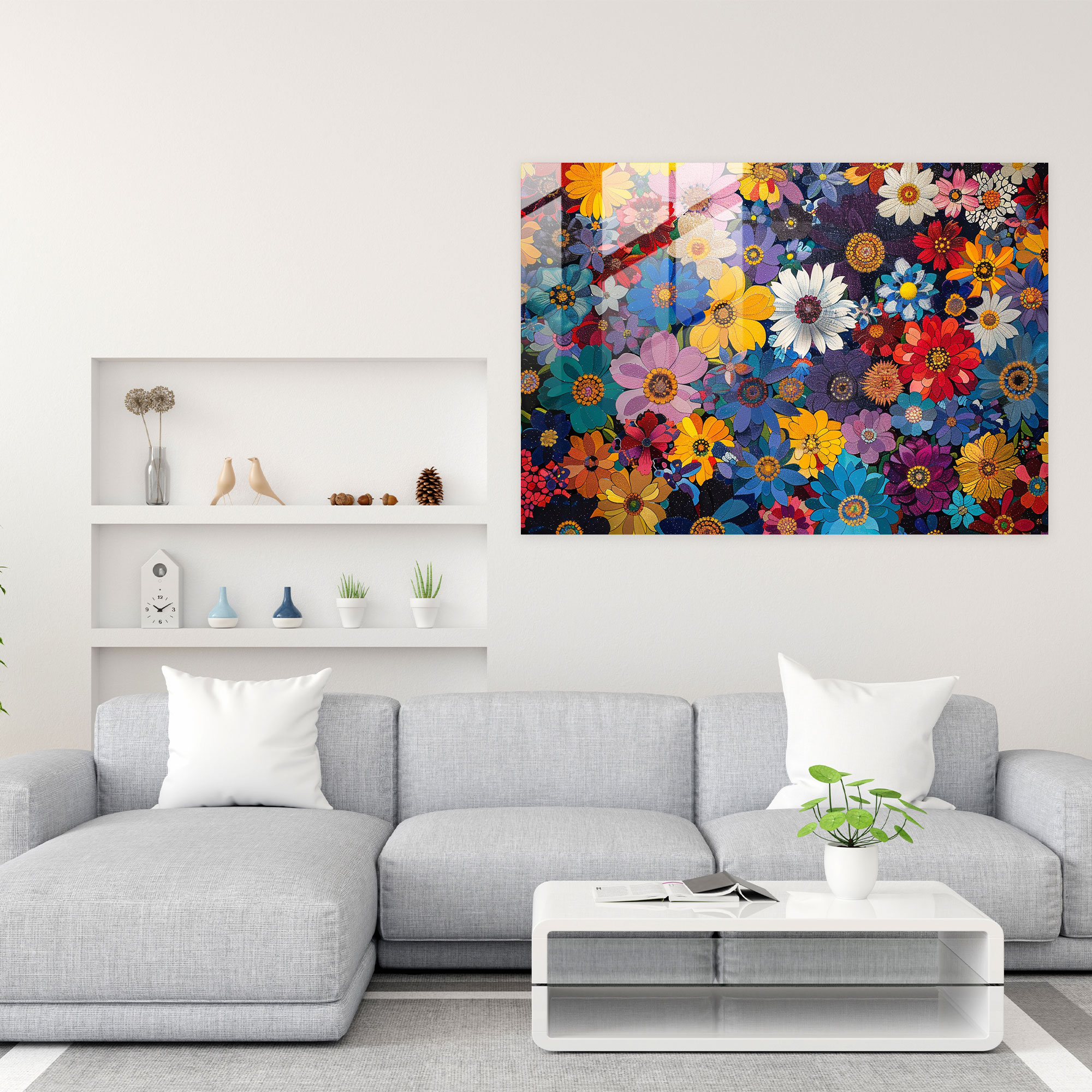 Pointillism Glass Wall Art - Colorful Floral Pattern - Pointillism, Pointillism, Home Decoration, Glass Art