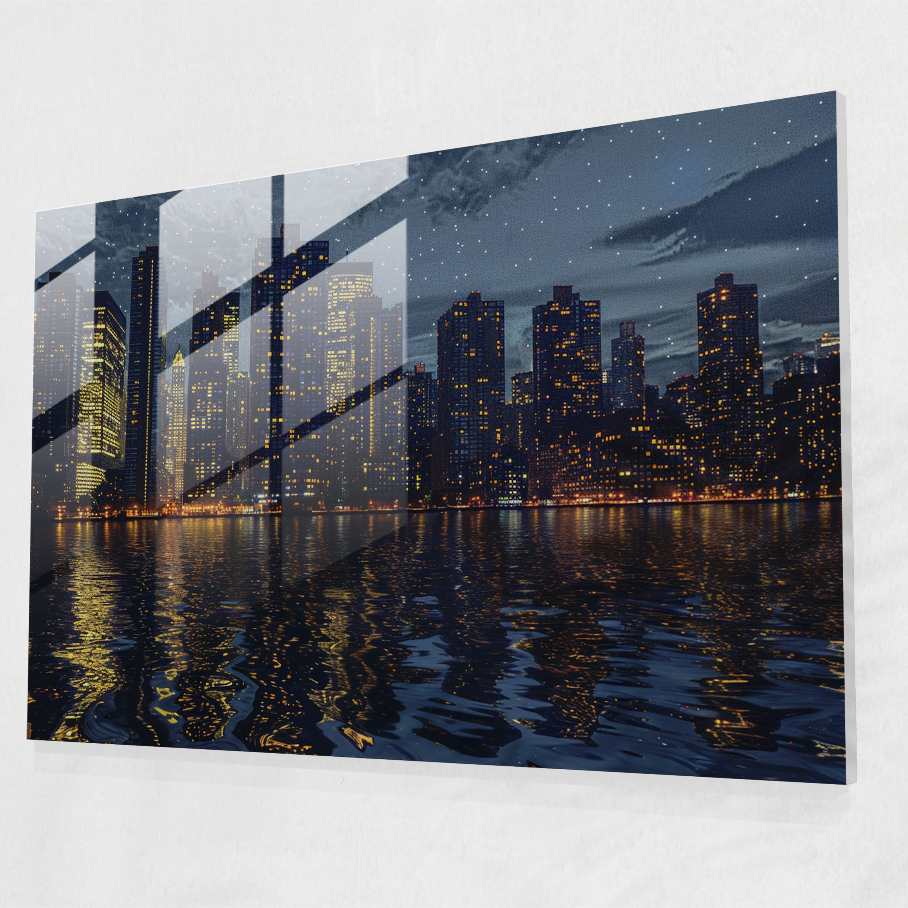 Pointillism Home Decoration - City Skyline At Night - Pointillism, Glass Art, Home Decoration, Wall Decoration