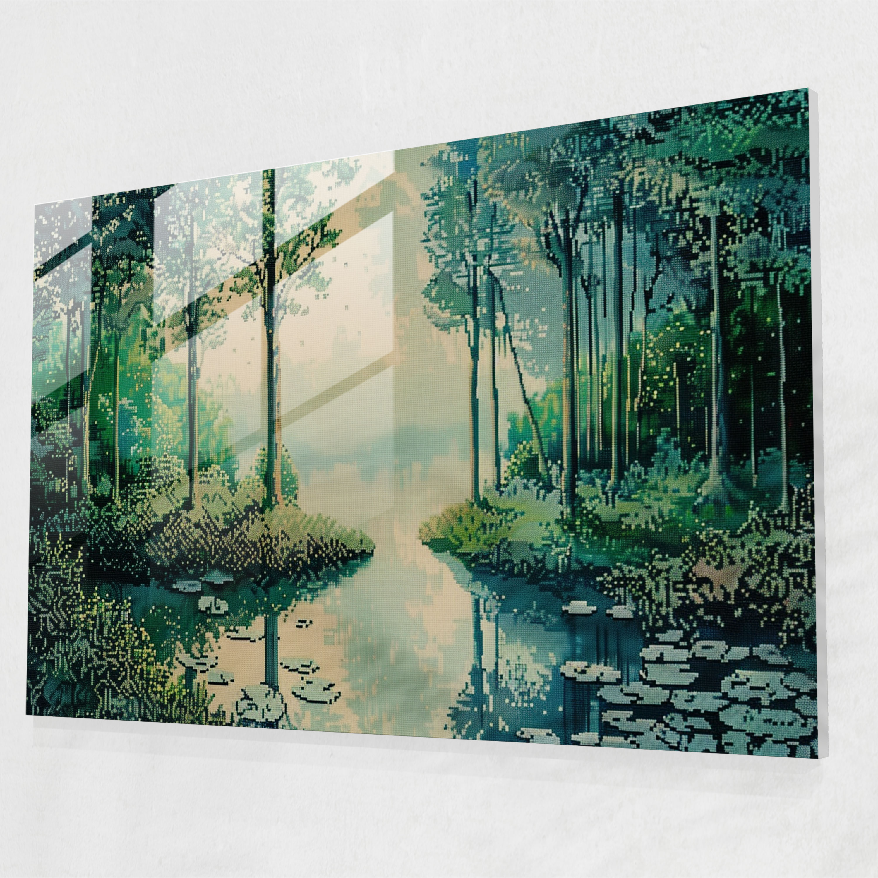 Pointillism Glass Art - Tranquil Forest Landscape - Pointillism, Glass Wall Art, Modern Art, Wall Decoration