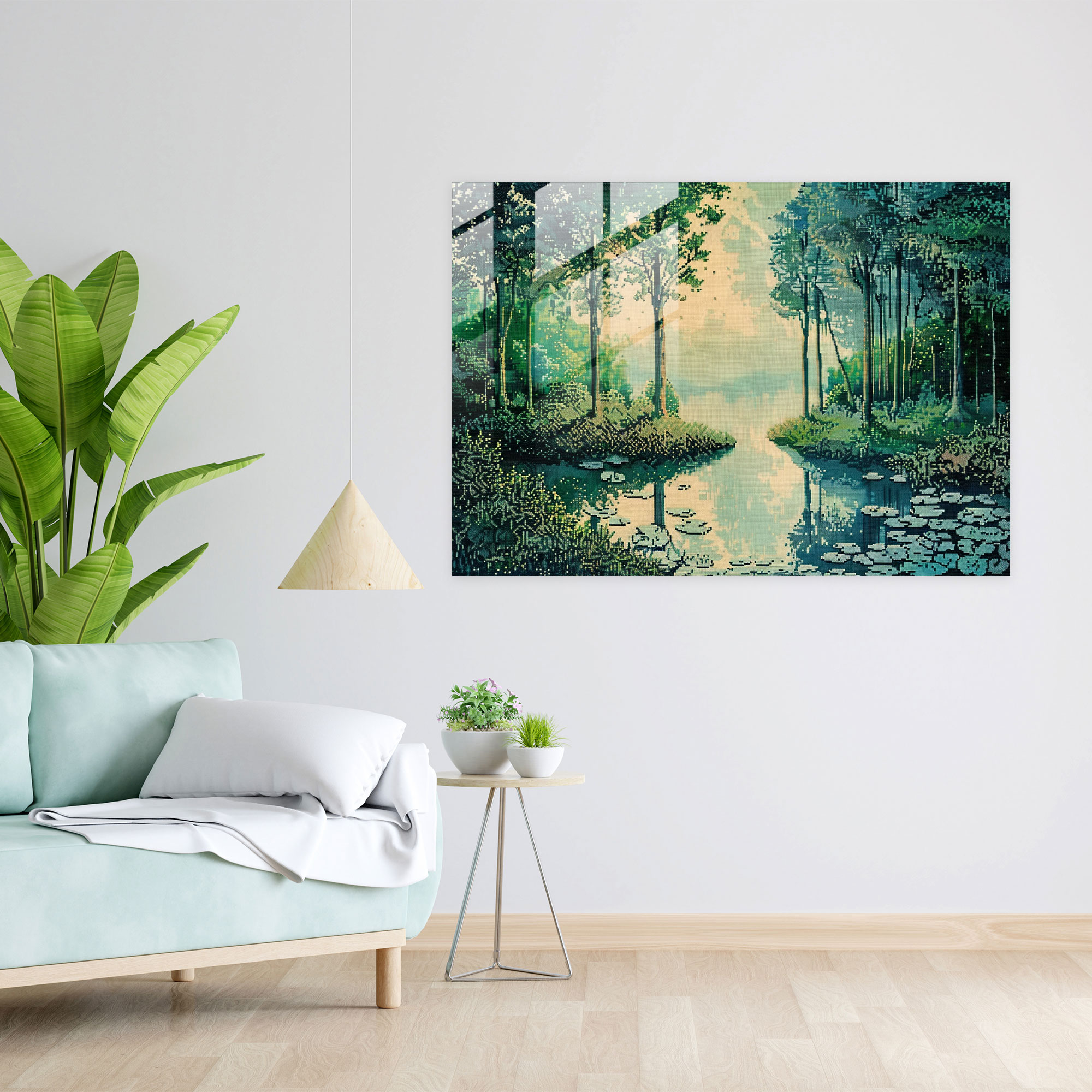 Pointillism Glass Art - Tranquil Forest Landscape - Pointillism, Glass Wall Art, Modern Art, Wall Decoration