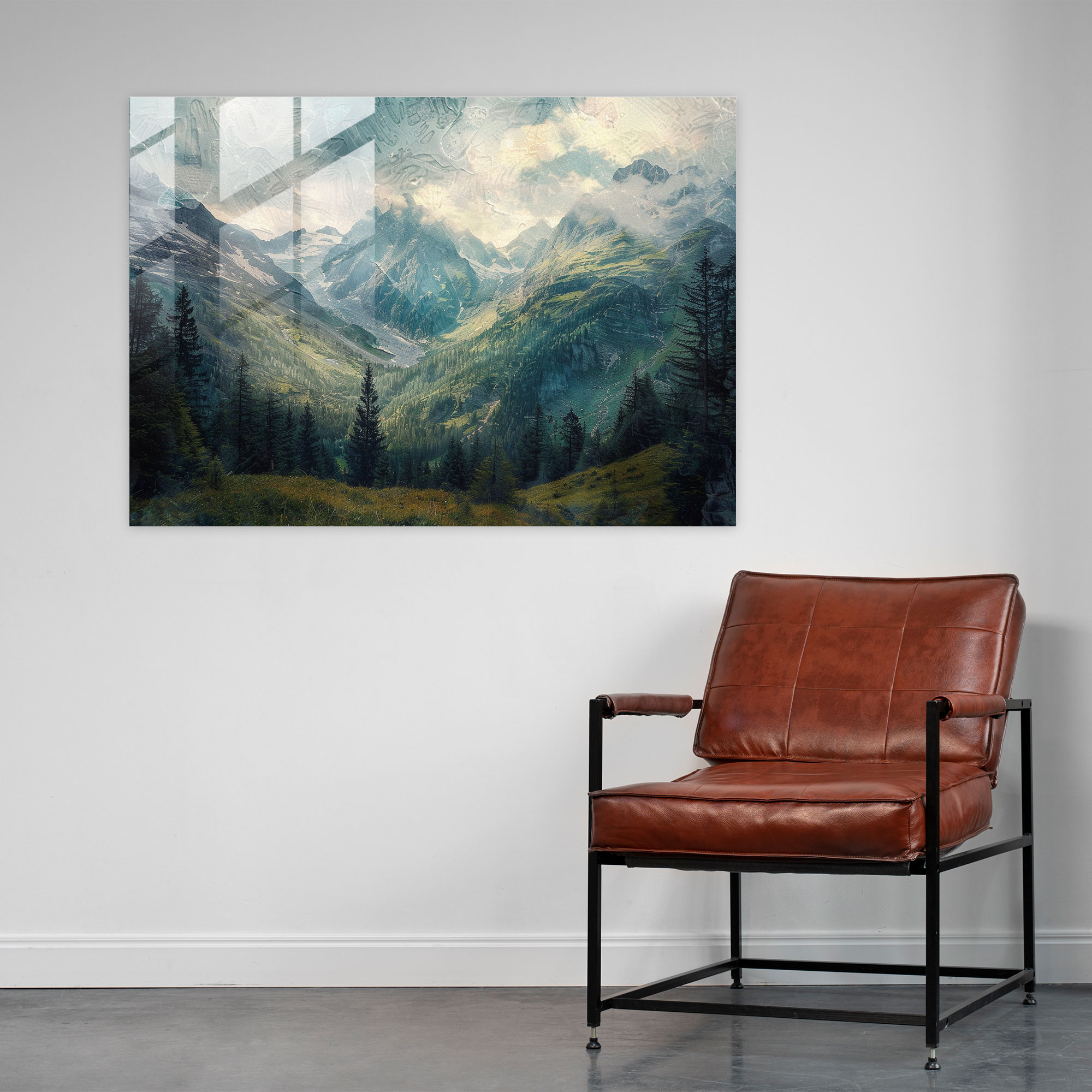Pointillism Glass Print - Majestic Mountain Landscape - Pointillism, Glass Print, Glass Art, Modern Art