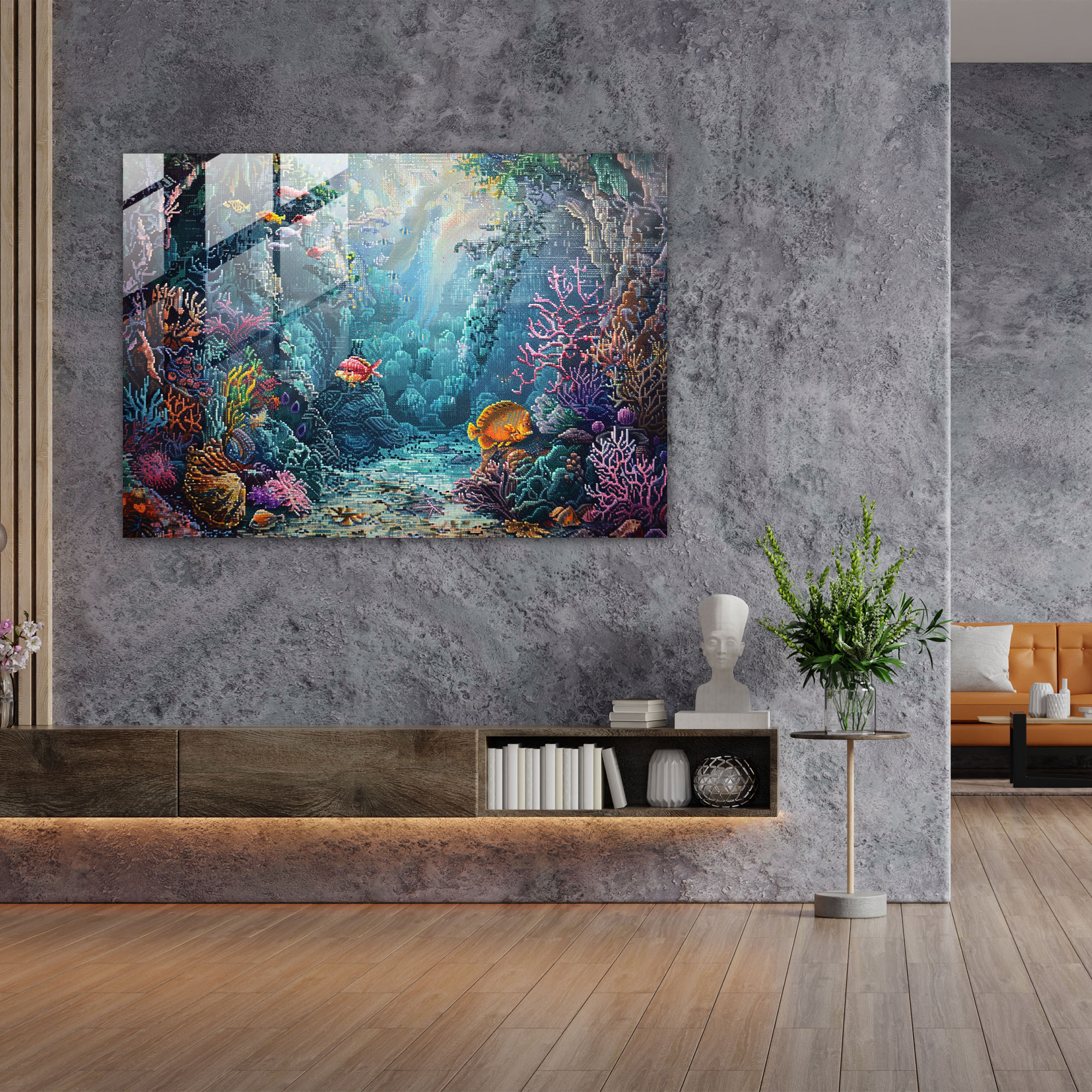 Pointillism Glass Wall Art - Whimsical Undersea Scene - Pointillism, Pointillism, Glass Art, Wall Decoration
