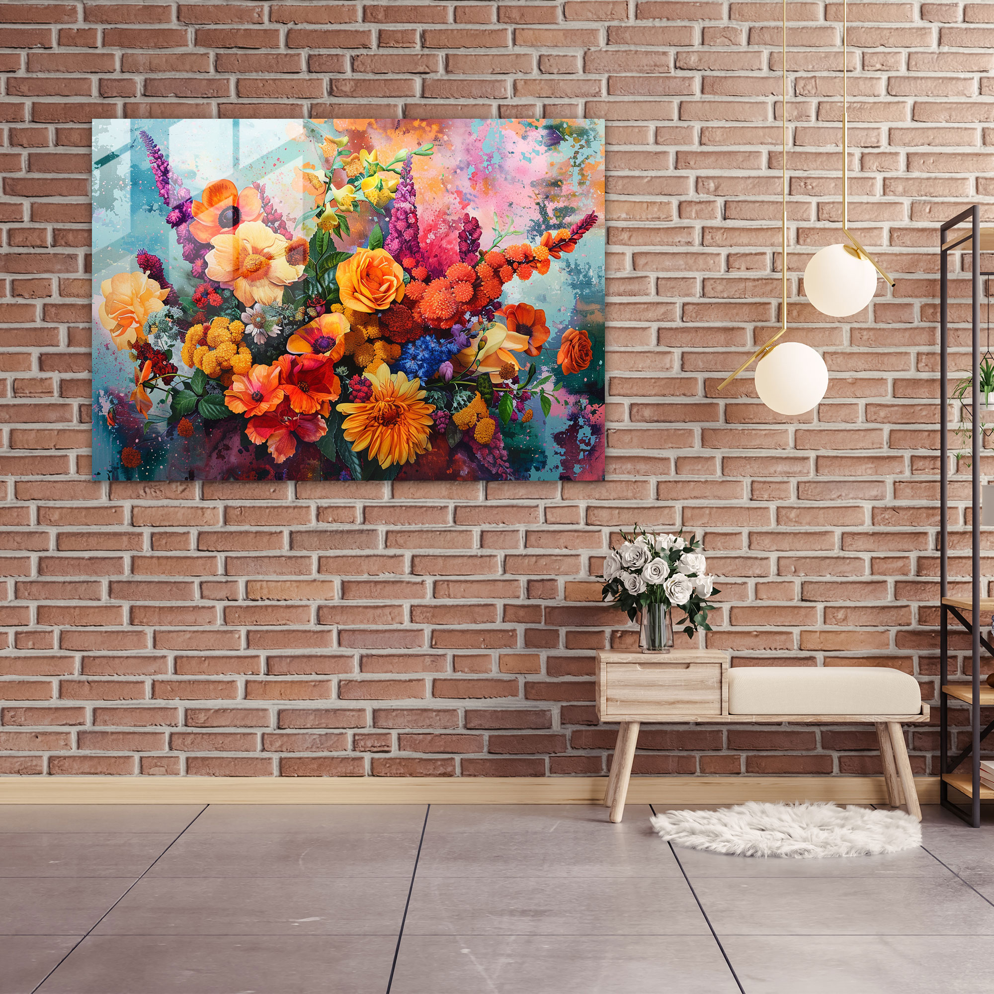 Pointillism Glass Wall Art: Vibrant Floral Arrangement - Pointillism, Glass Art, Glass Print, Pointillism