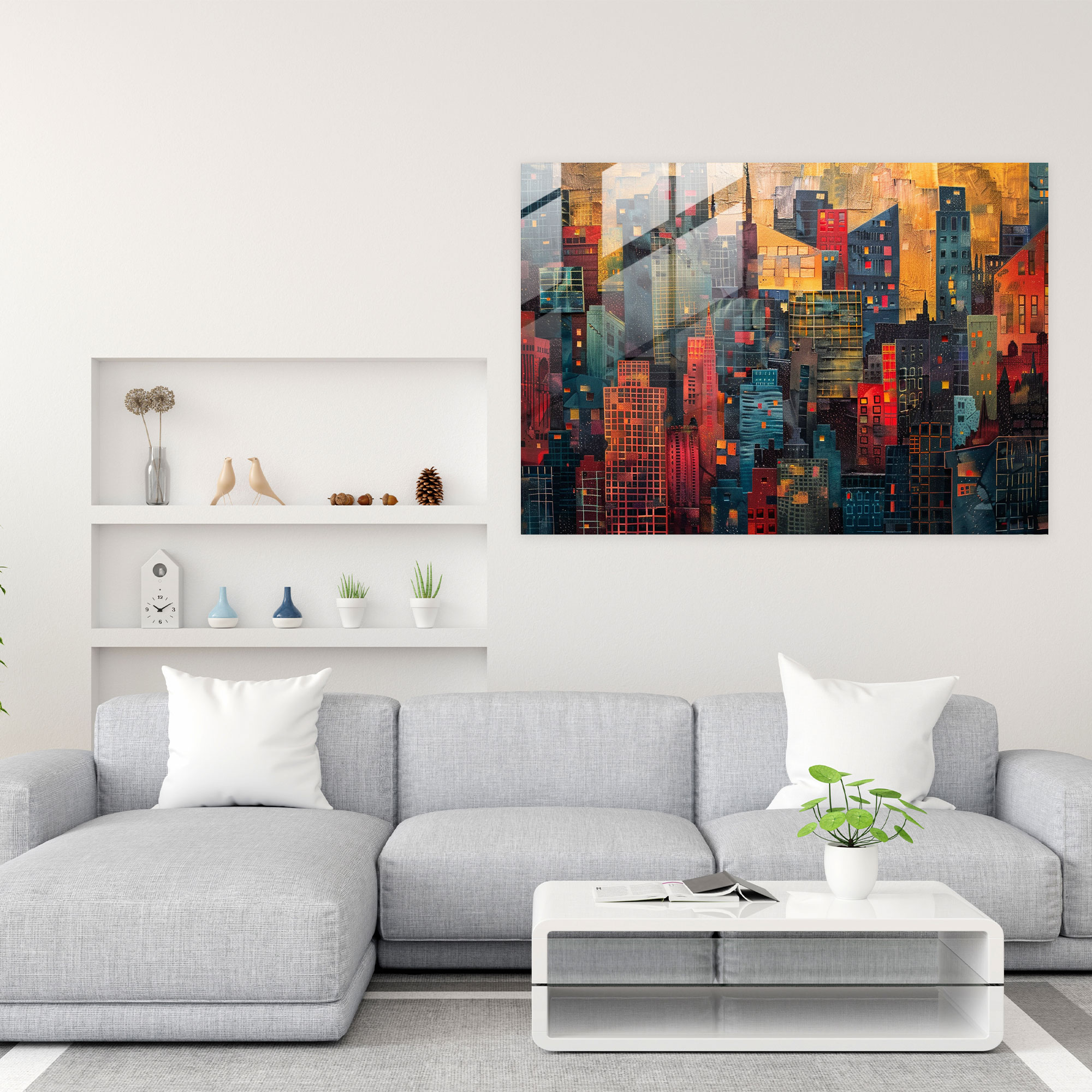 Pointillism Wall Decoration: Abstract City Skyline - Pointillism, City Skyline, Pointillism, Abstract