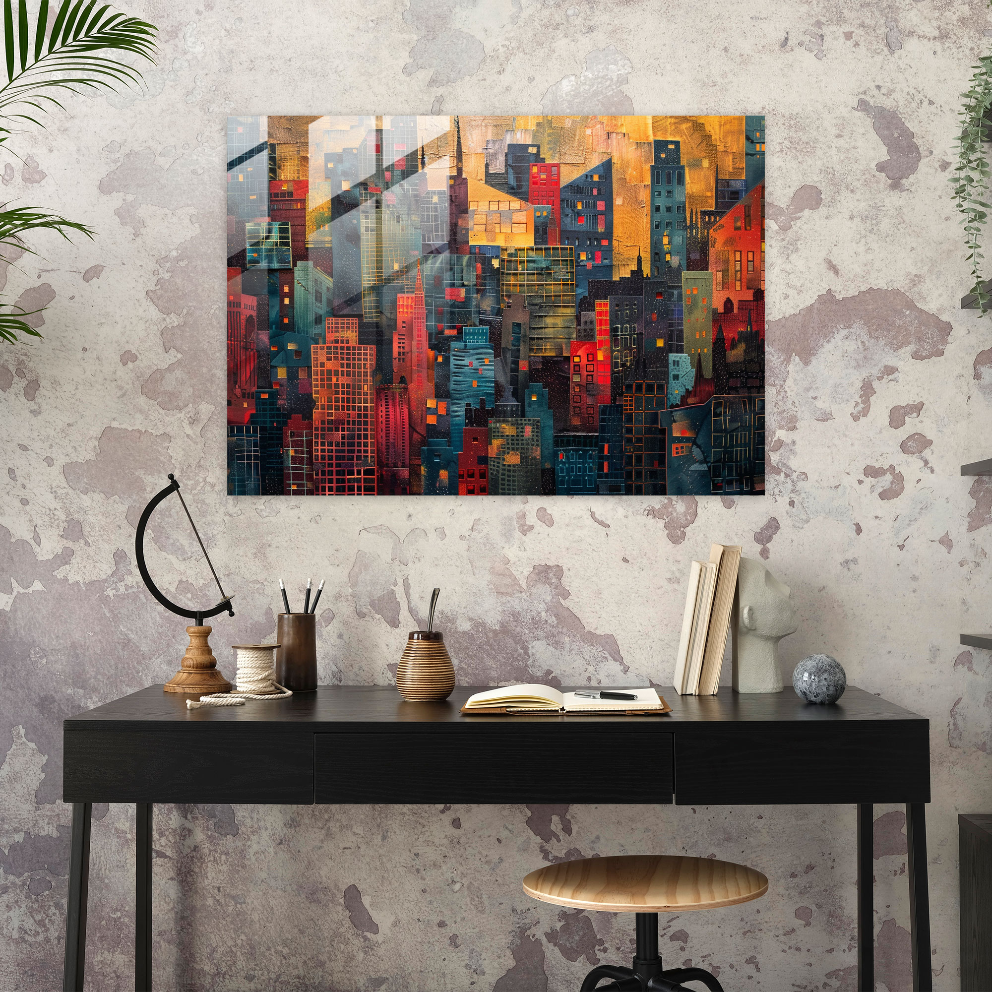 Pointillism Wall Decoration: Abstract City Skyline - Pointillism, City Skyline, Pointillism, Abstract
