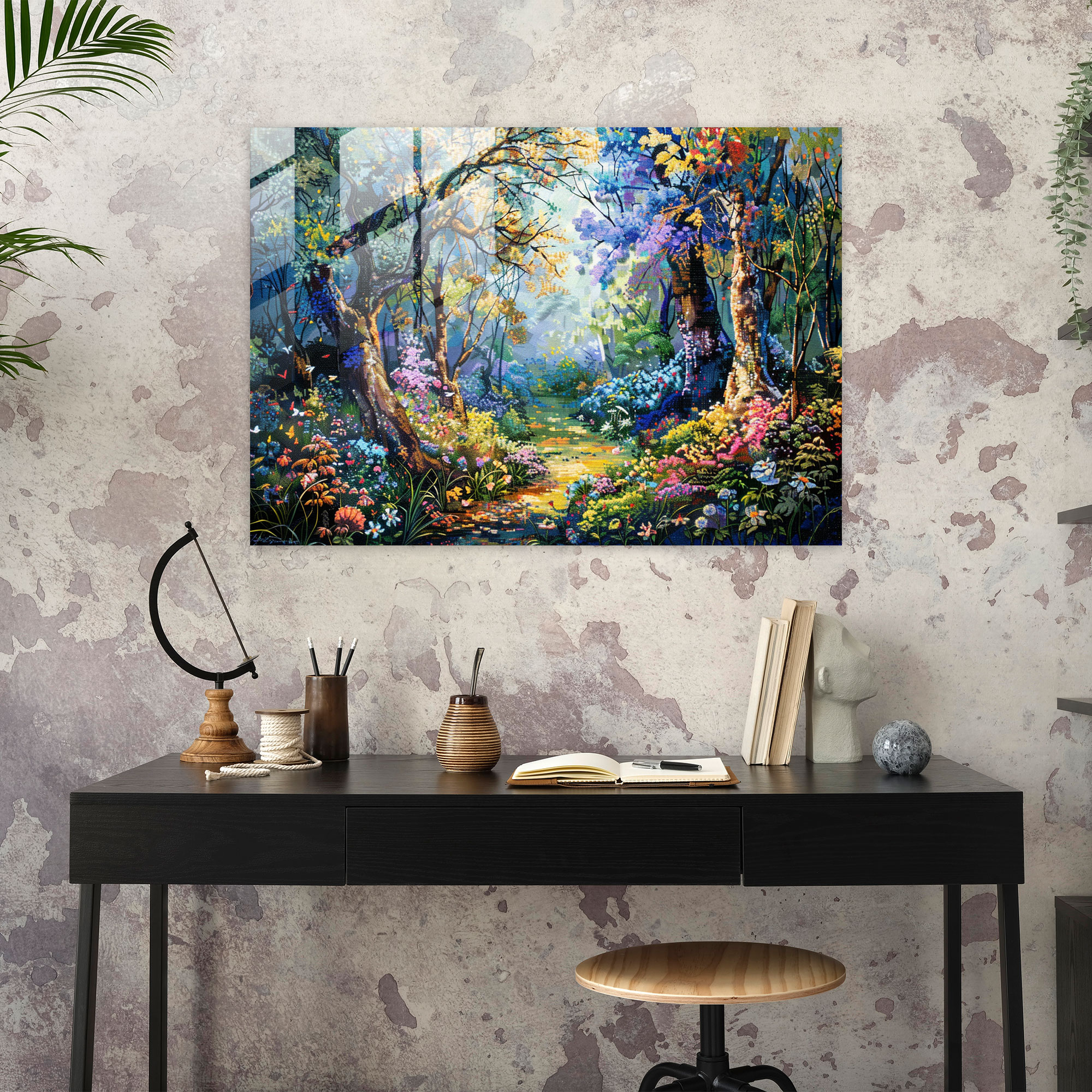 Pointillism Modern Art: Enchanting Forest Scene - Pointillism, Home Decoration, Captivating, Forest