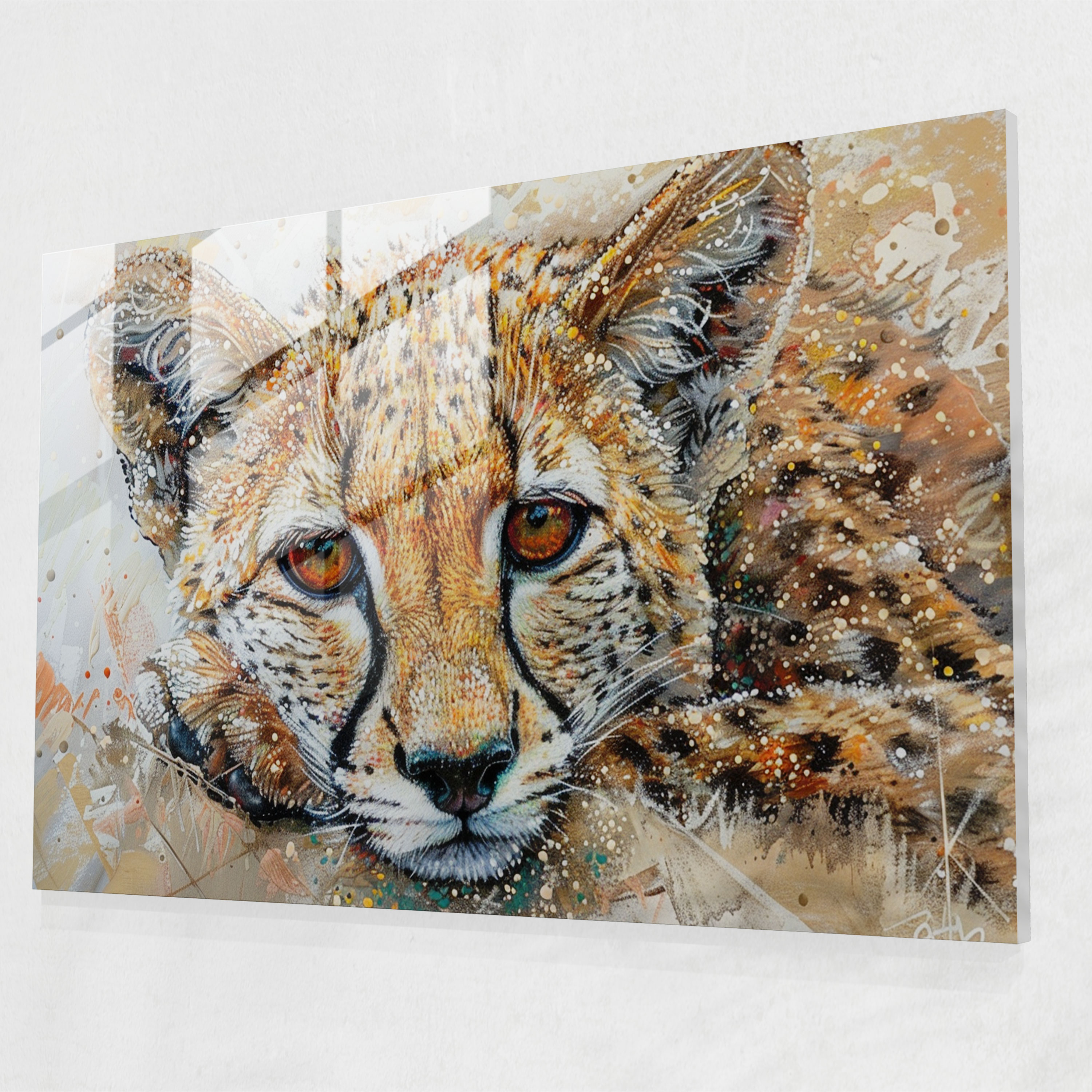 Pointillism Glass Wall Art: Playful Animal Portrait - Pointillism, Pointillism, Playful, Home Decoration