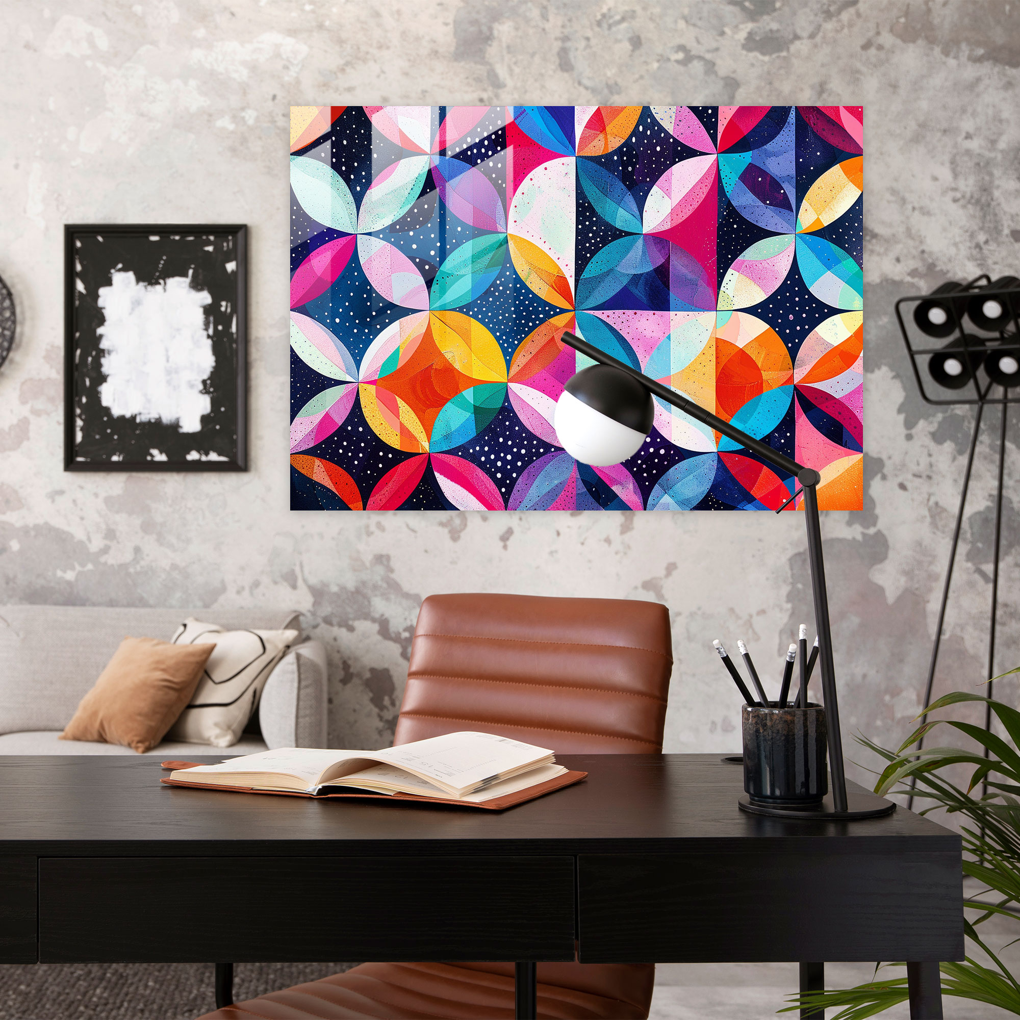 Pointillism Home Decoration: Bold Geometric Pattern - Pointillism, Modern Art, Sleek, Glass Art