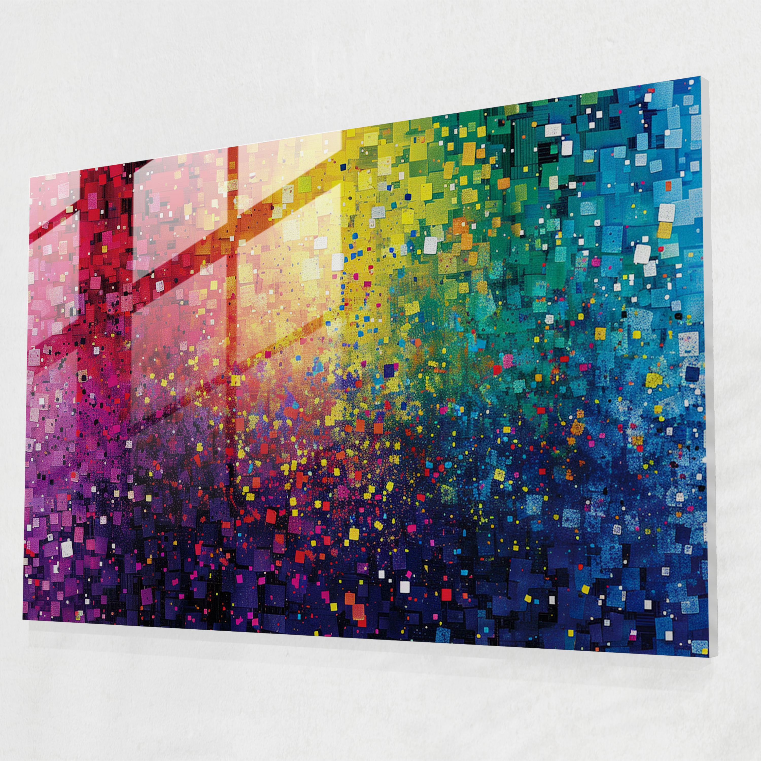 Pointillism Glass Print - Abstract Geometric Rainbow - Pointillism, Pointillism, Abstract, Rainbow