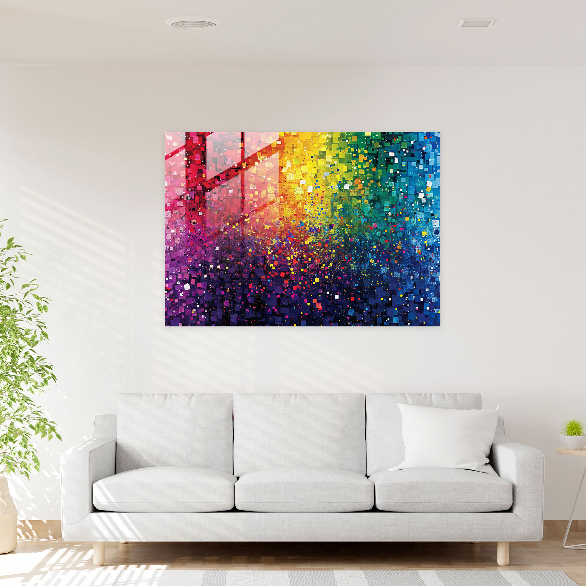 Pointillism Glass Print - Abstract Geometric Rainbow - Pointillism, Pointillism, Abstract, Rainbow