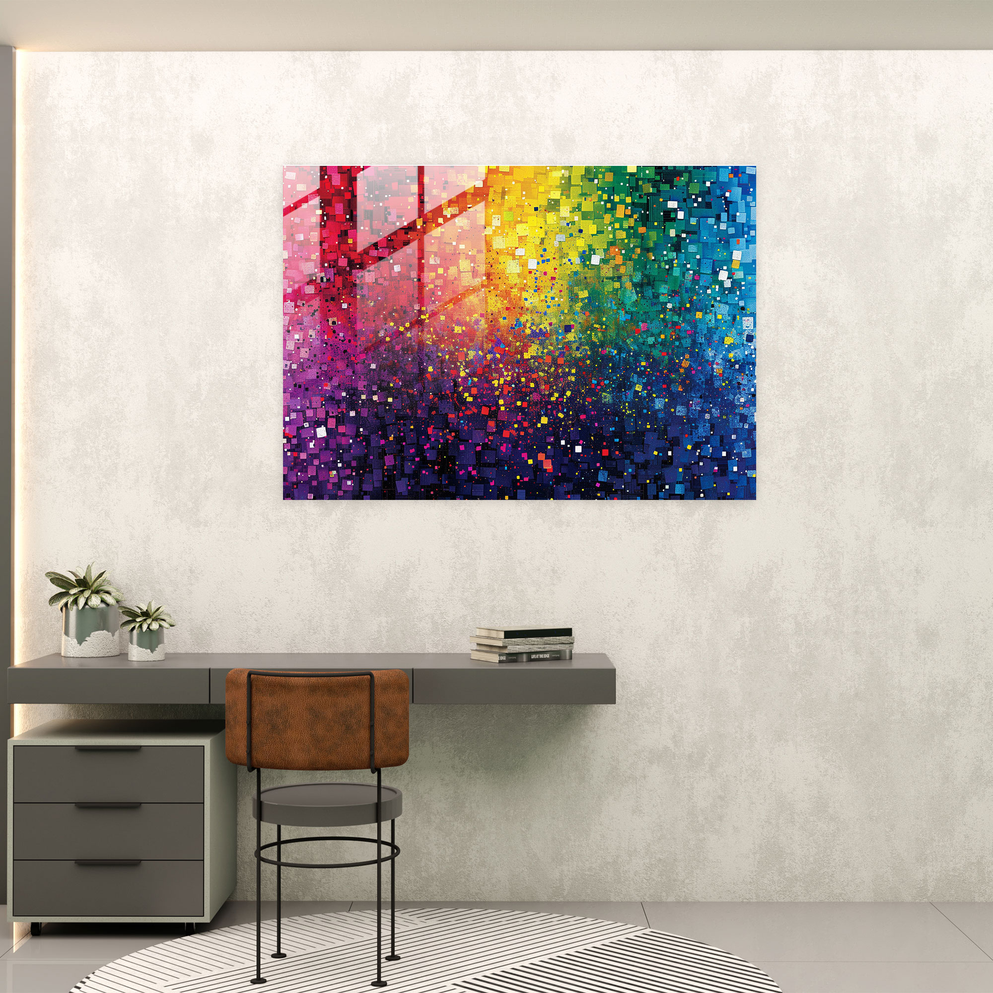 Pointillism Glass Print - Abstract Geometric Rainbow - Pointillism, Pointillism, Abstract, Rainbow