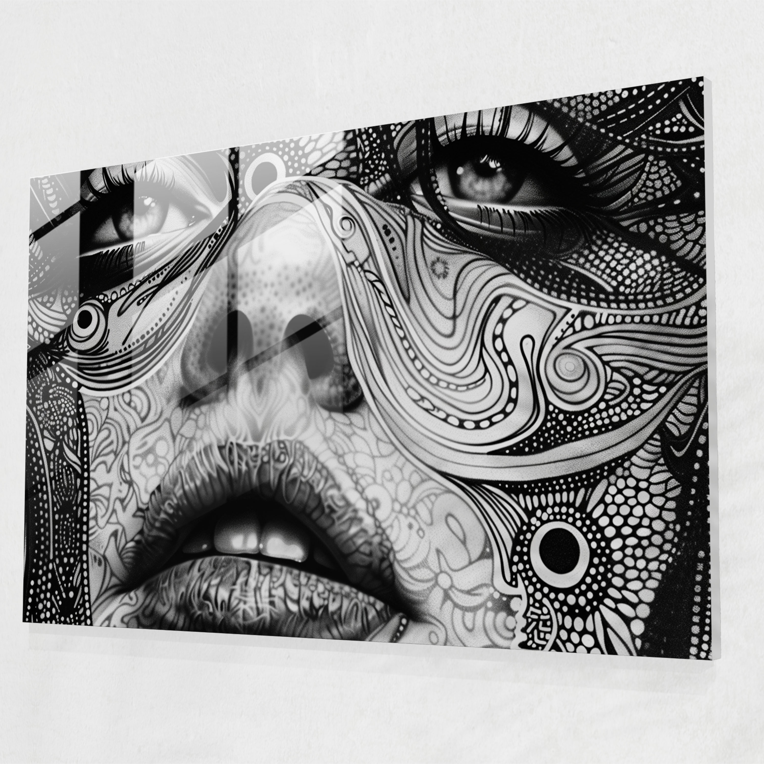Pointillism Glass Art - Intricate Black And White Portrait - Pointillism, Intricate, Portrait, Wall Decoration