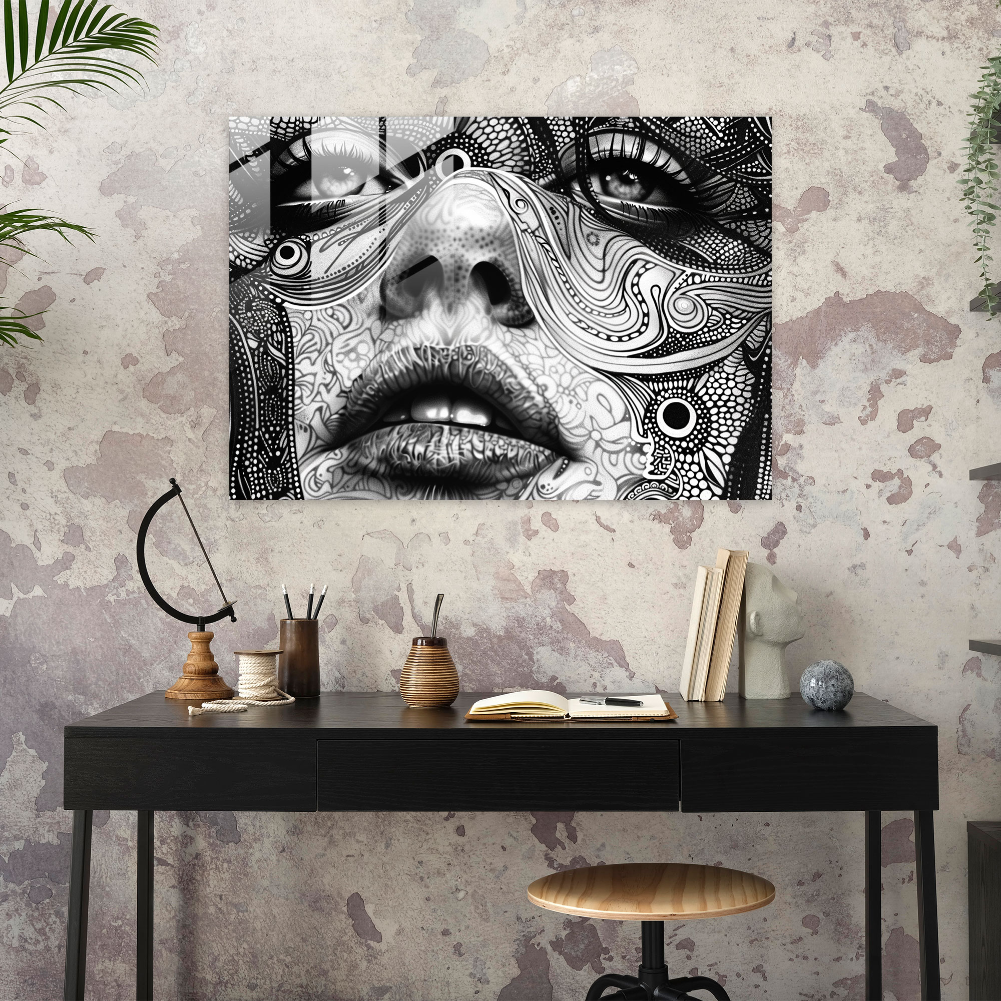 Pointillism Glass Art - Intricate Black And White Portrait - Pointillism, Intricate, Portrait, Wall Decoration