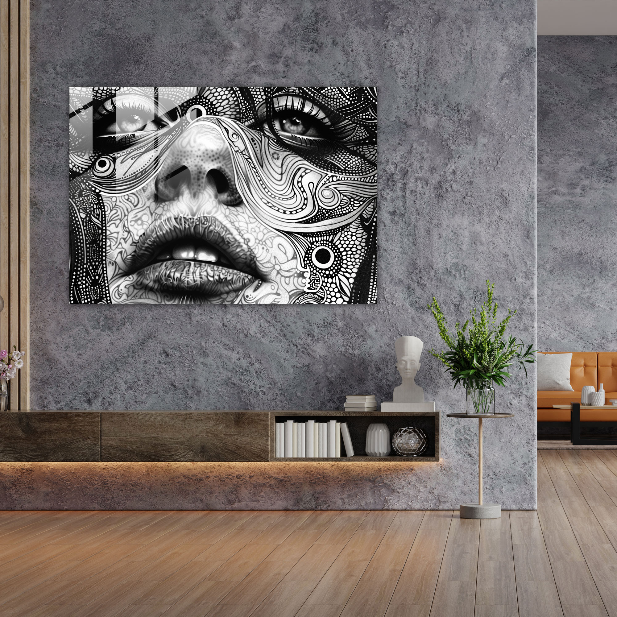 Pointillism Glass Art - Intricate Black And White Portrait - Pointillism, Intricate, Portrait, Wall Decoration