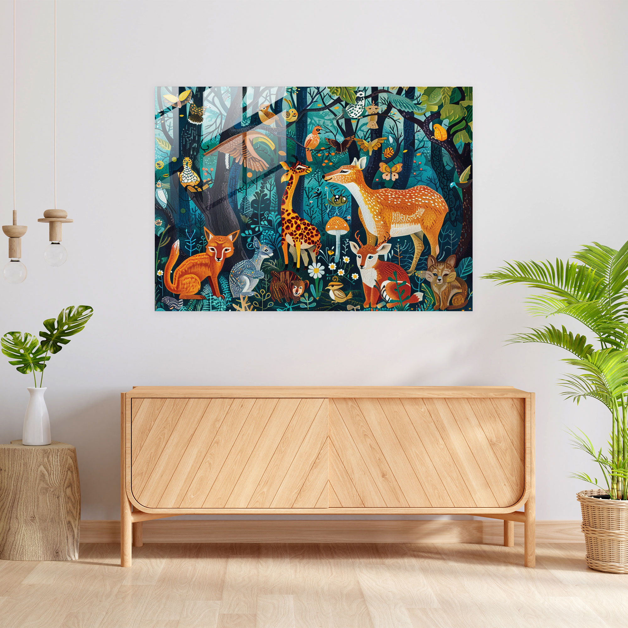 Pointillism Home Decoration - Whimsical Forest Animals - Pointillism, Home Decoration, Glass Print, Whimsical
