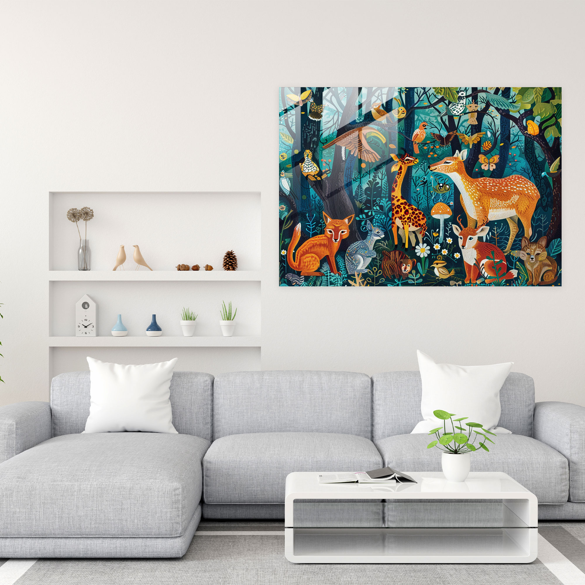Pointillism Home Decoration - Whimsical Forest Animals - Pointillism, Home Decoration, Glass Print, Whimsical