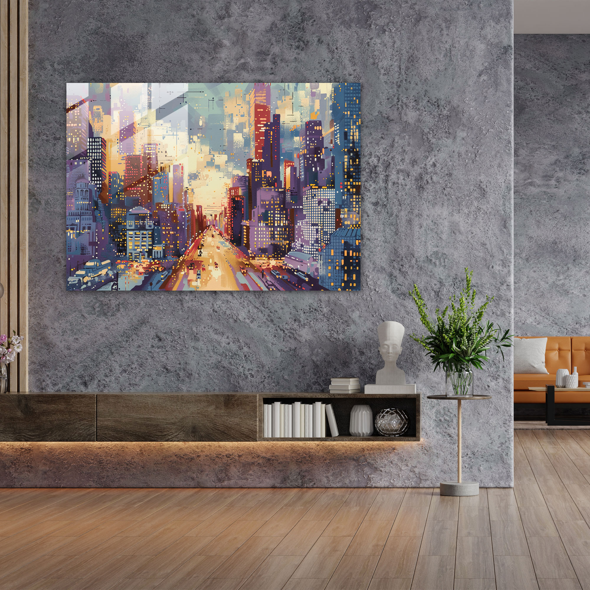 Pointillism Wall Decoration - Retro Cityscape - Pointillism, Home Decoration, Pointillism, Skyscrapers