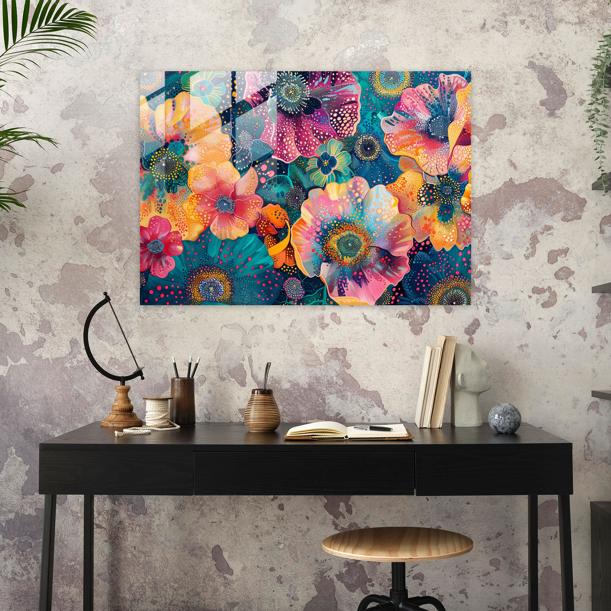 Pointillism Glass Art - Vibrant Floral Abstract - Pointillism, Glass Wall Art, Glass Print, Pointillism