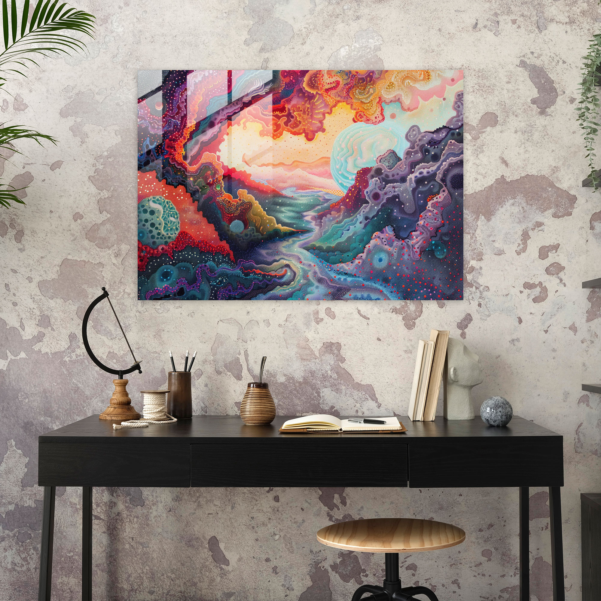 Pointillism Glass Print - Mystical Dreamland - Pointillism, Home Decoration, Ethereal, Dreamland