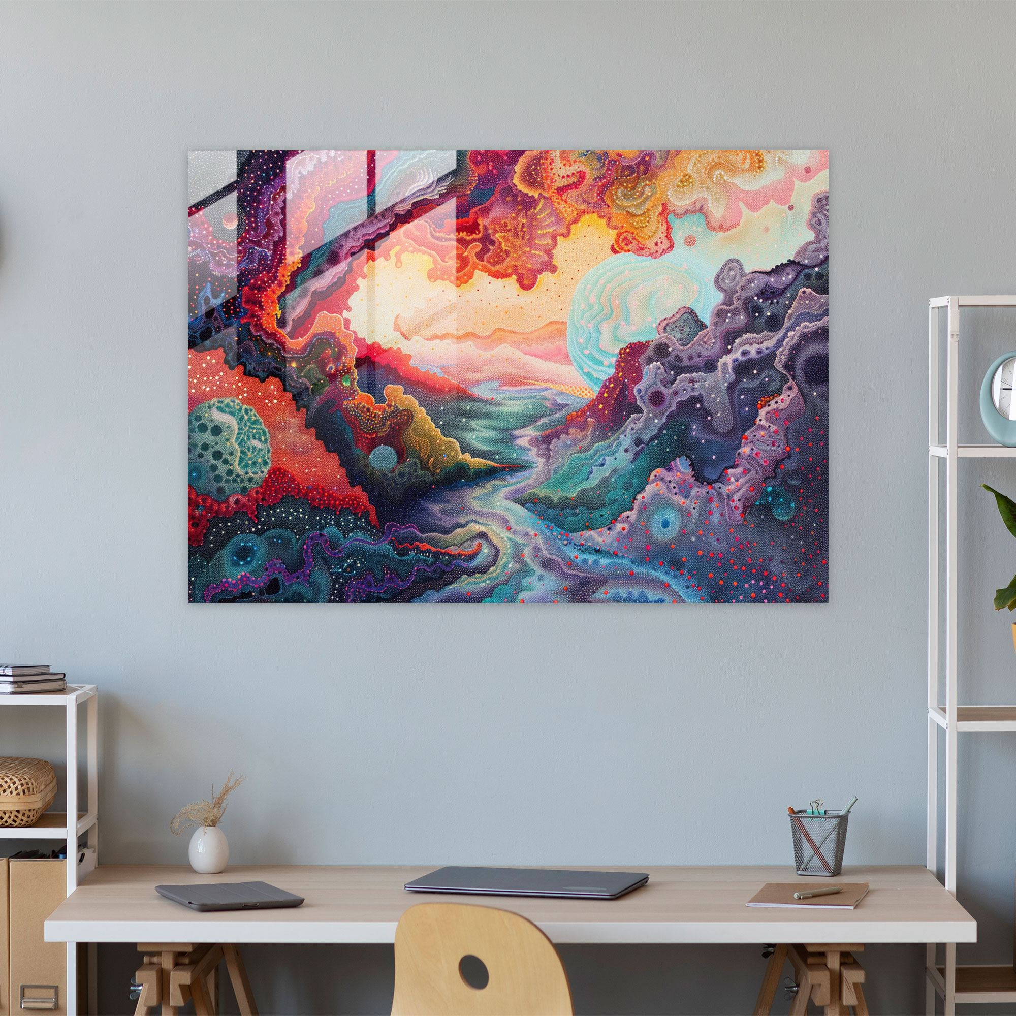 Pointillism Glass Print - Mystical Dreamland - Pointillism, Home Decoration, Ethereal, Dreamland
