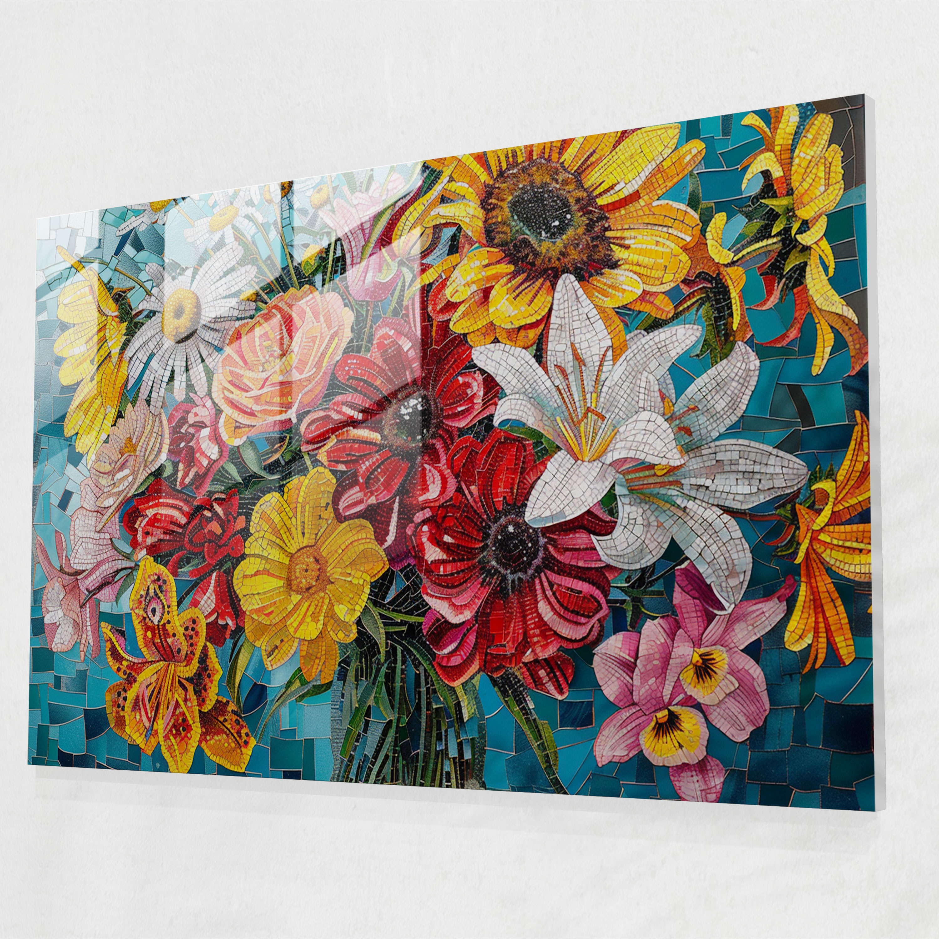 Pointillism Bouquet Glass Print - Pointillism, Glass Print, Home Decoration, Pointillism