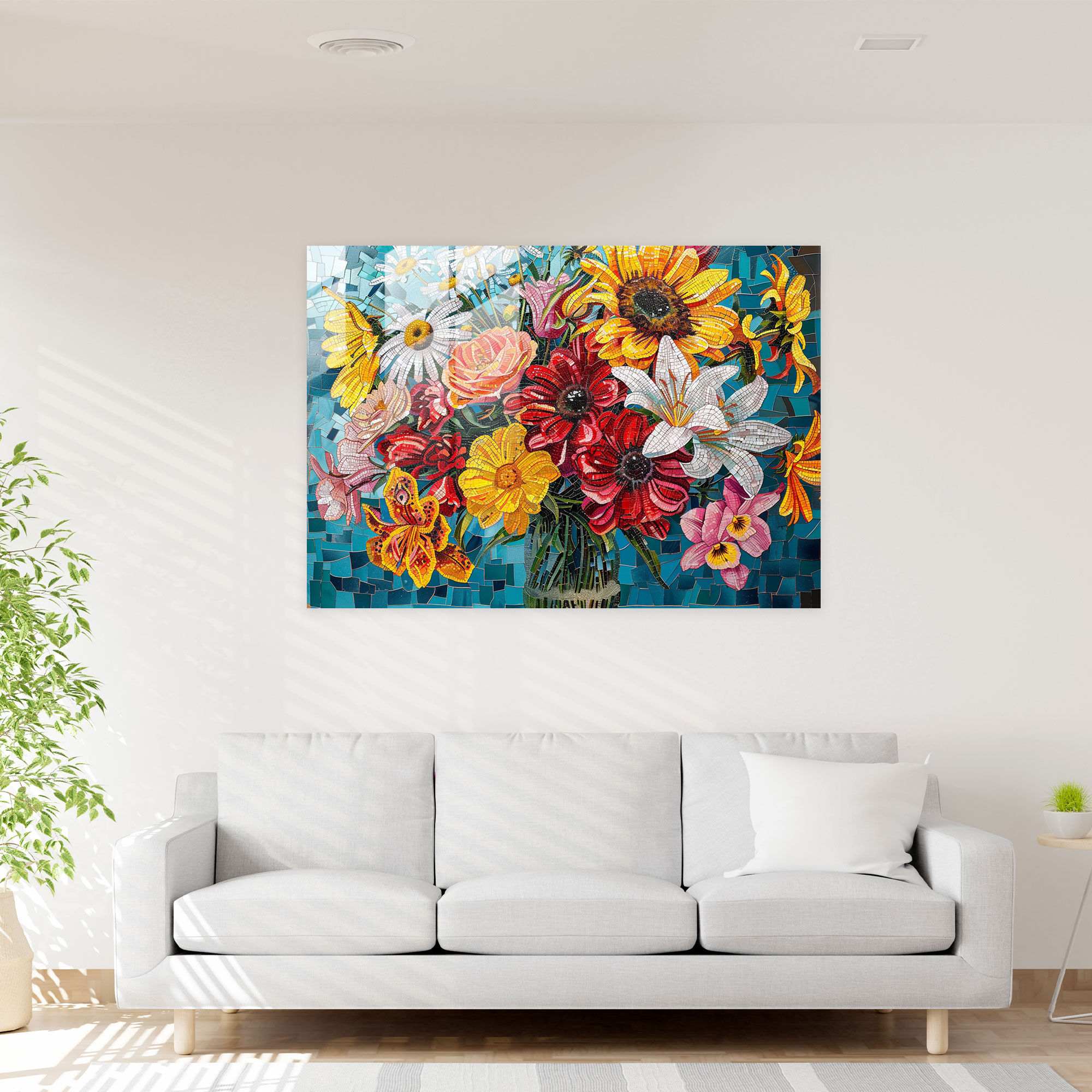 Pointillism Bouquet Glass Print - Pointillism, Glass Print, Home Decoration, Pointillism