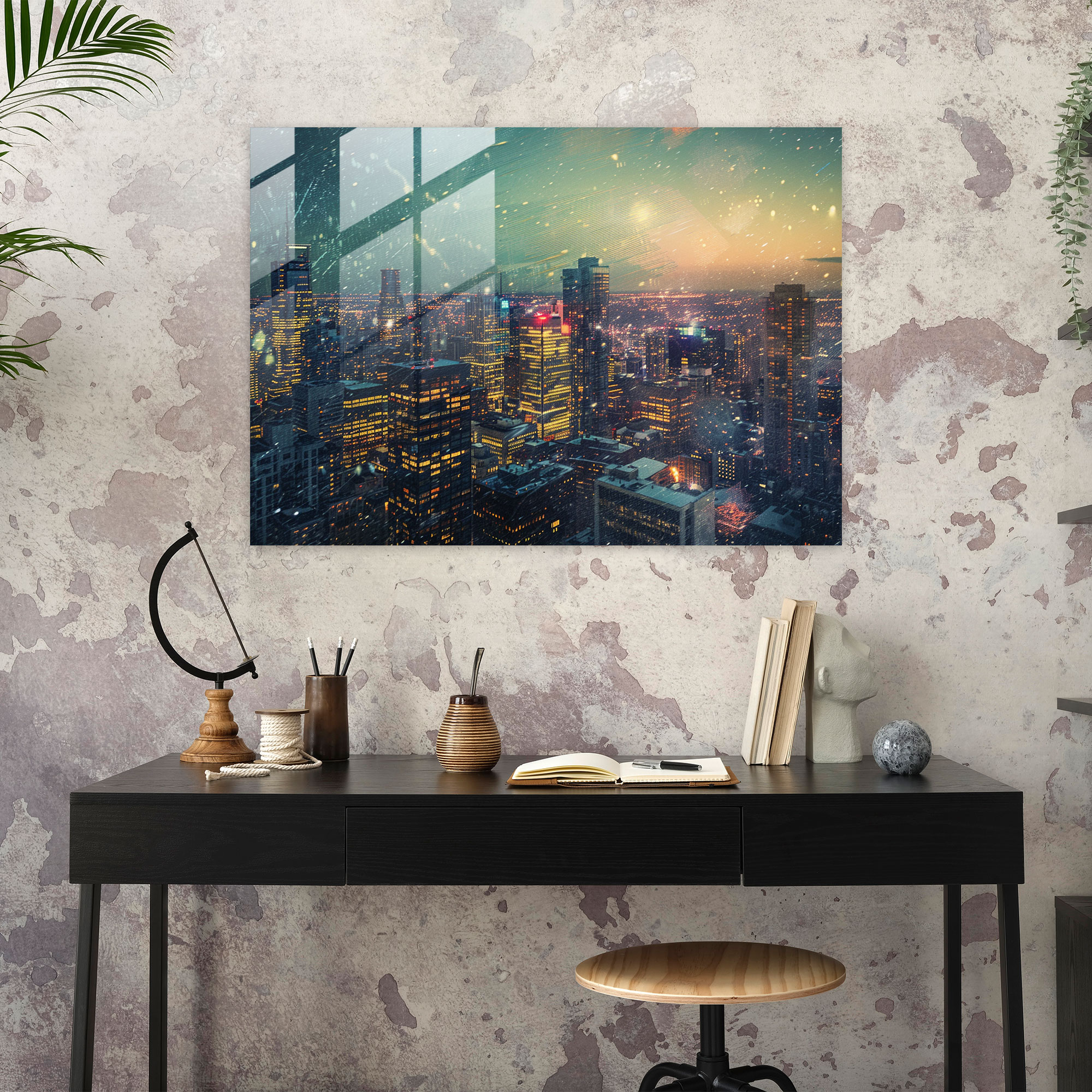 Cityscape Pointillism Glass Wall Art - Pointillism, Pointillism, Modern Art, Home Decoration