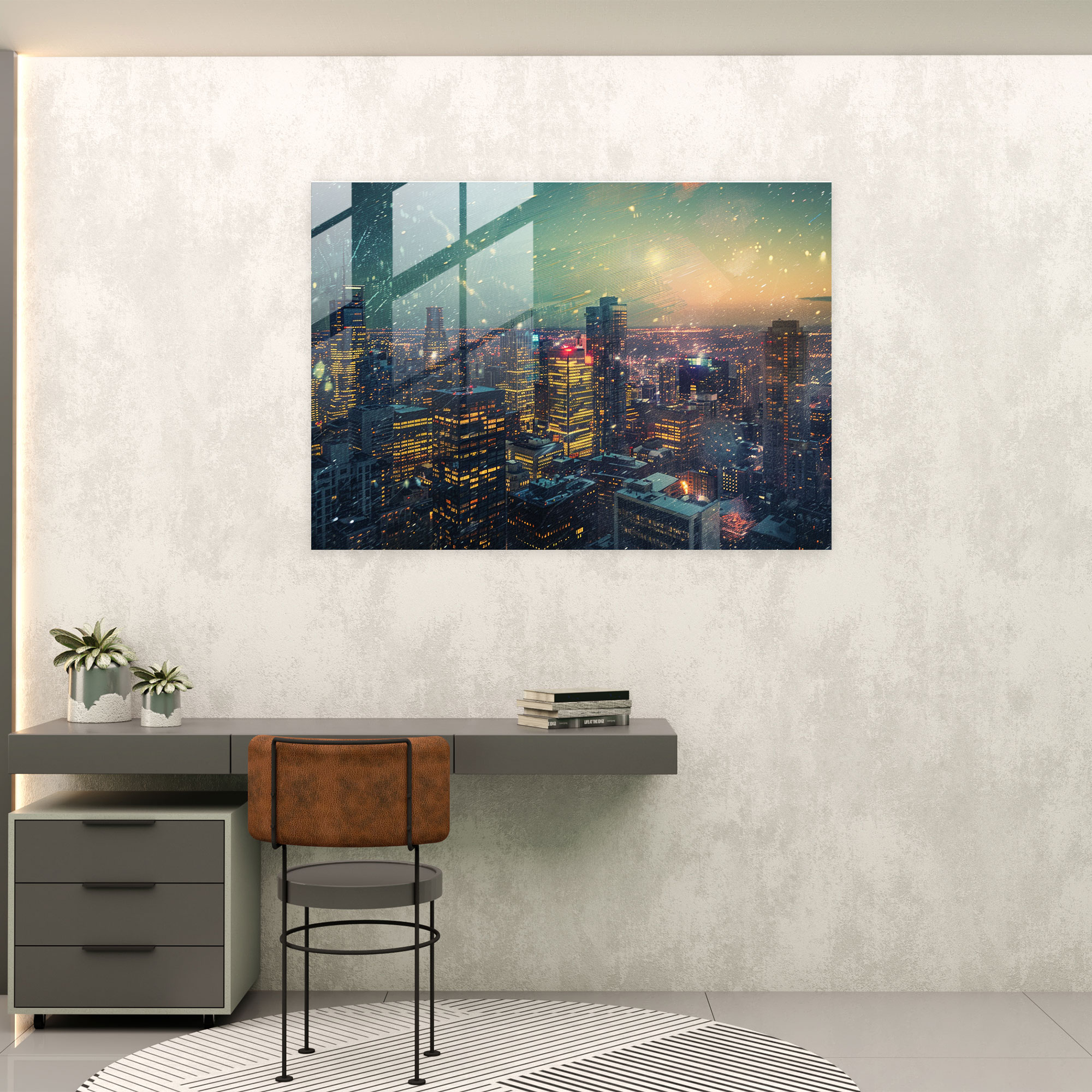 Cityscape Pointillism Glass Wall Art - Pointillism, Pointillism, Modern Art, Home Decoration