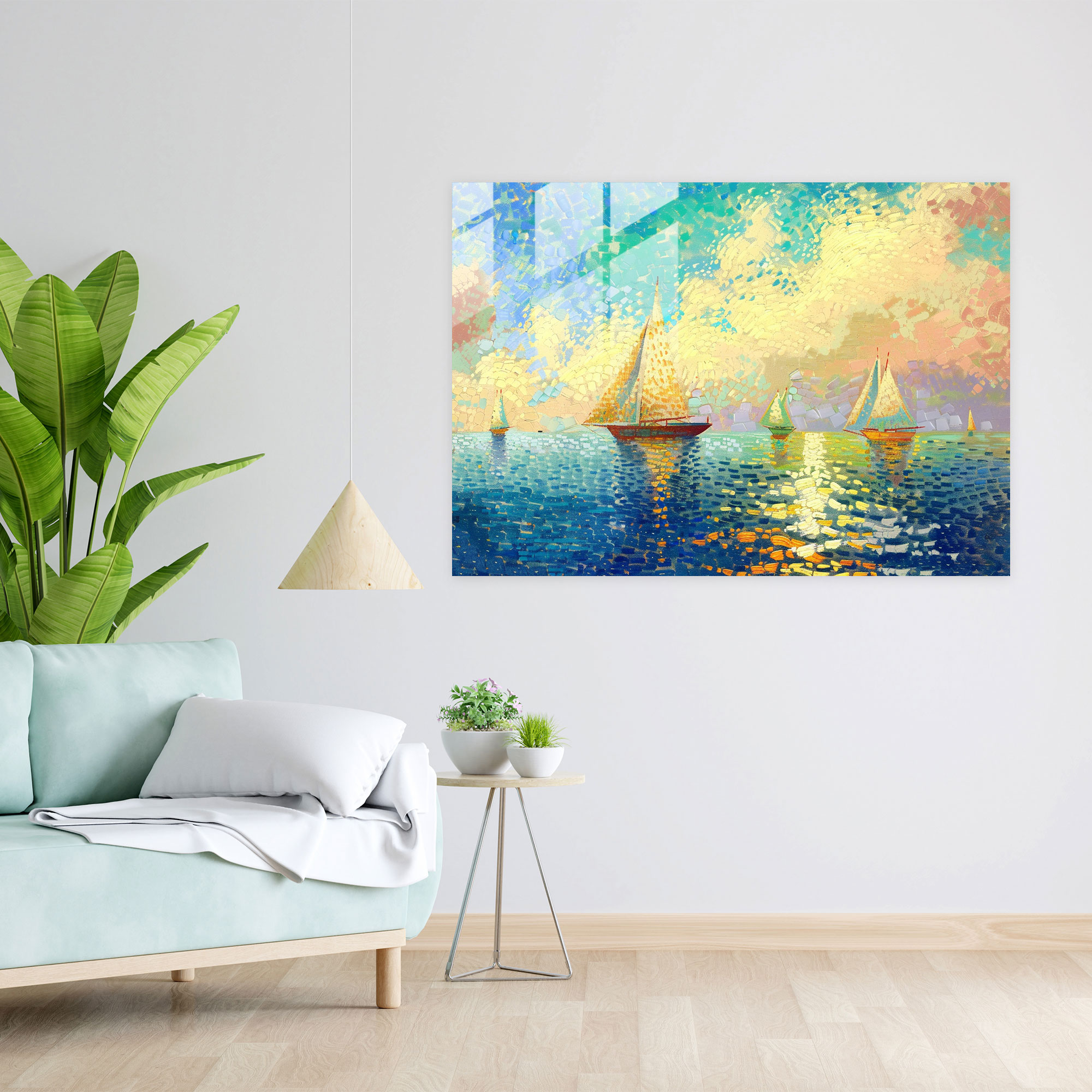 Pointillism Seascape Glass Print - Pointillism, Pointillism, Modern Art, Home Decoration