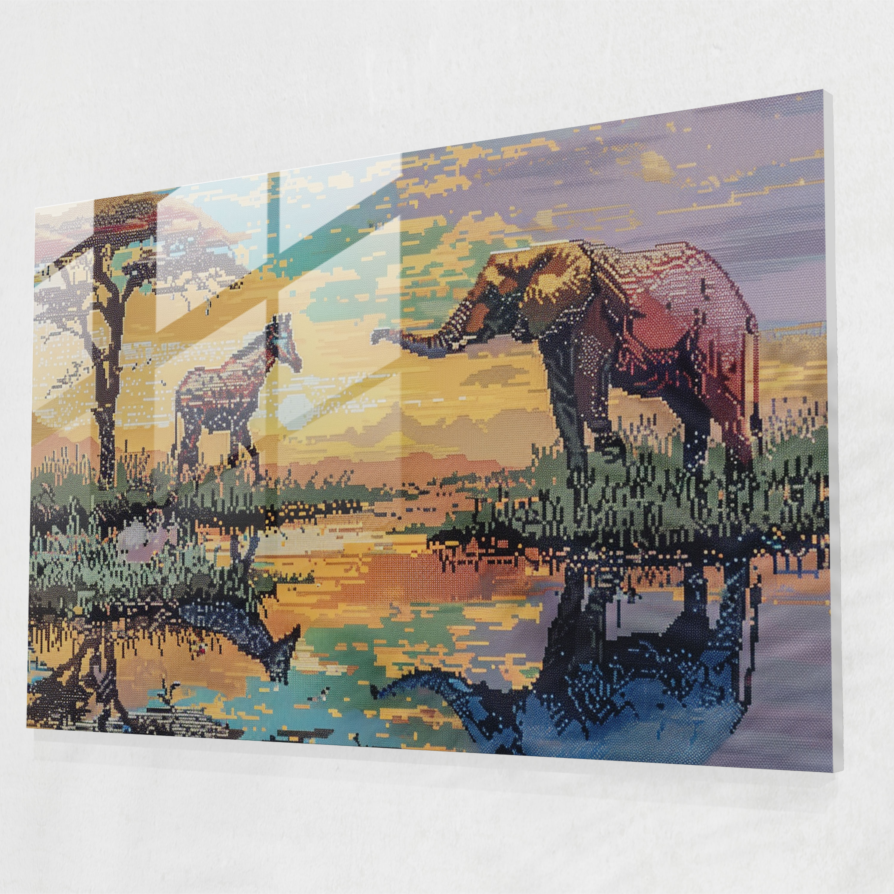 Pointillism Safari Glass Wall Art - Pointillism, Wall Decoration, Glass Art, Modern Art