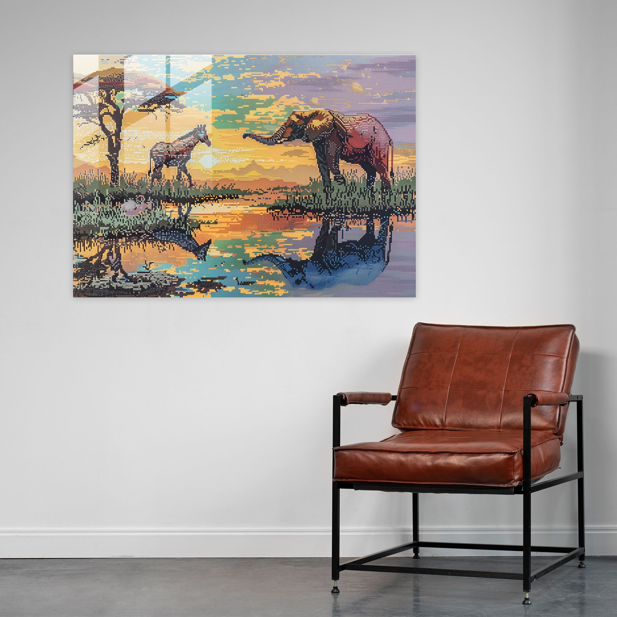 Pointillism Safari Glass Wall Art - Pointillism, Wall Decoration, Glass Art, Modern Art