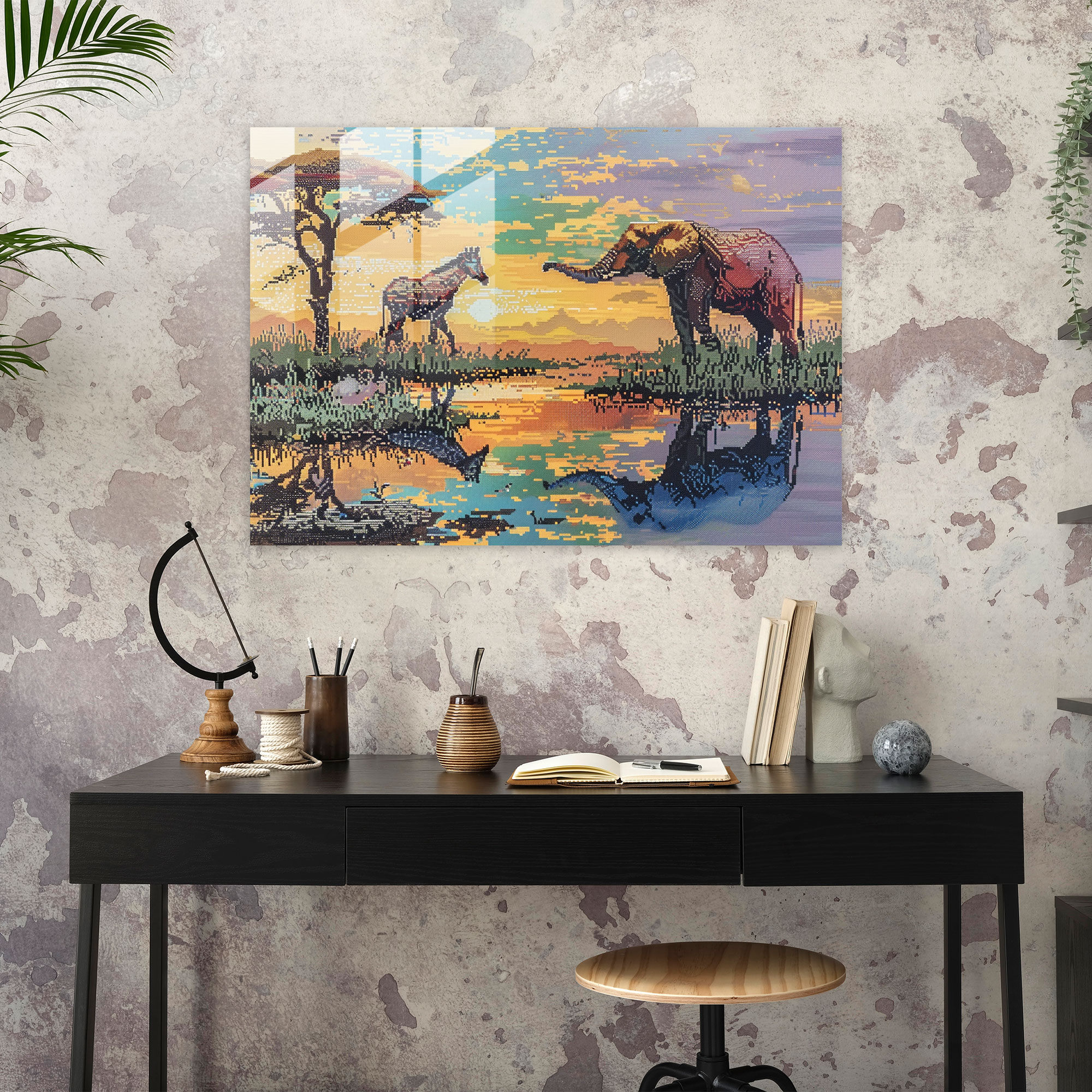 Pointillism Safari Glass Wall Art - Pointillism, Wall Decoration, Glass Art, Modern Art
