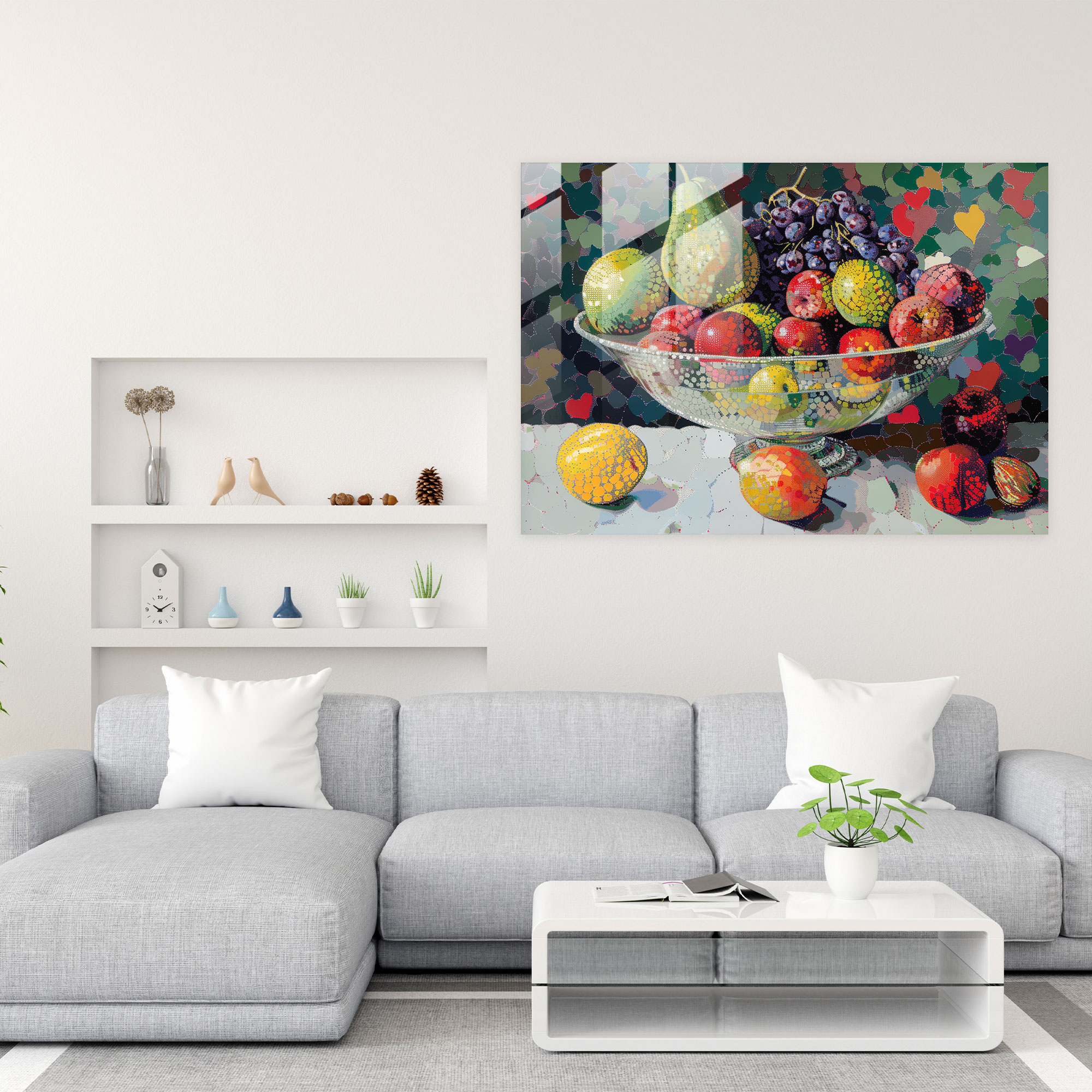 Pointillism Still Life Glass Print - Pointillism, Home Decoration, Glass Wall Art, Glass Art